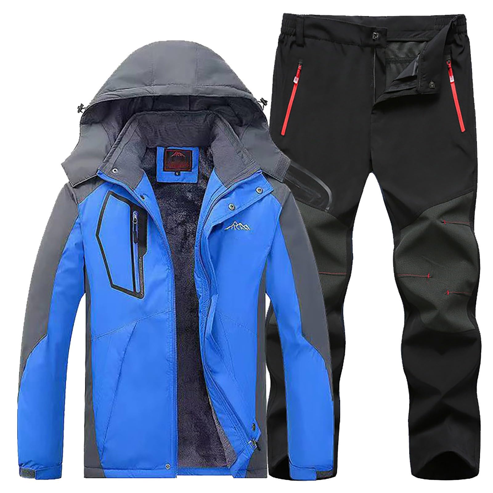 Tuta con cappuccio da uomo, set completo giacca da sci pantaloni da | Tuta termica impermeabile con cappuccio rimovibile, giacca da neve, pantaloni elasticizzati foderati in pile, set per sci