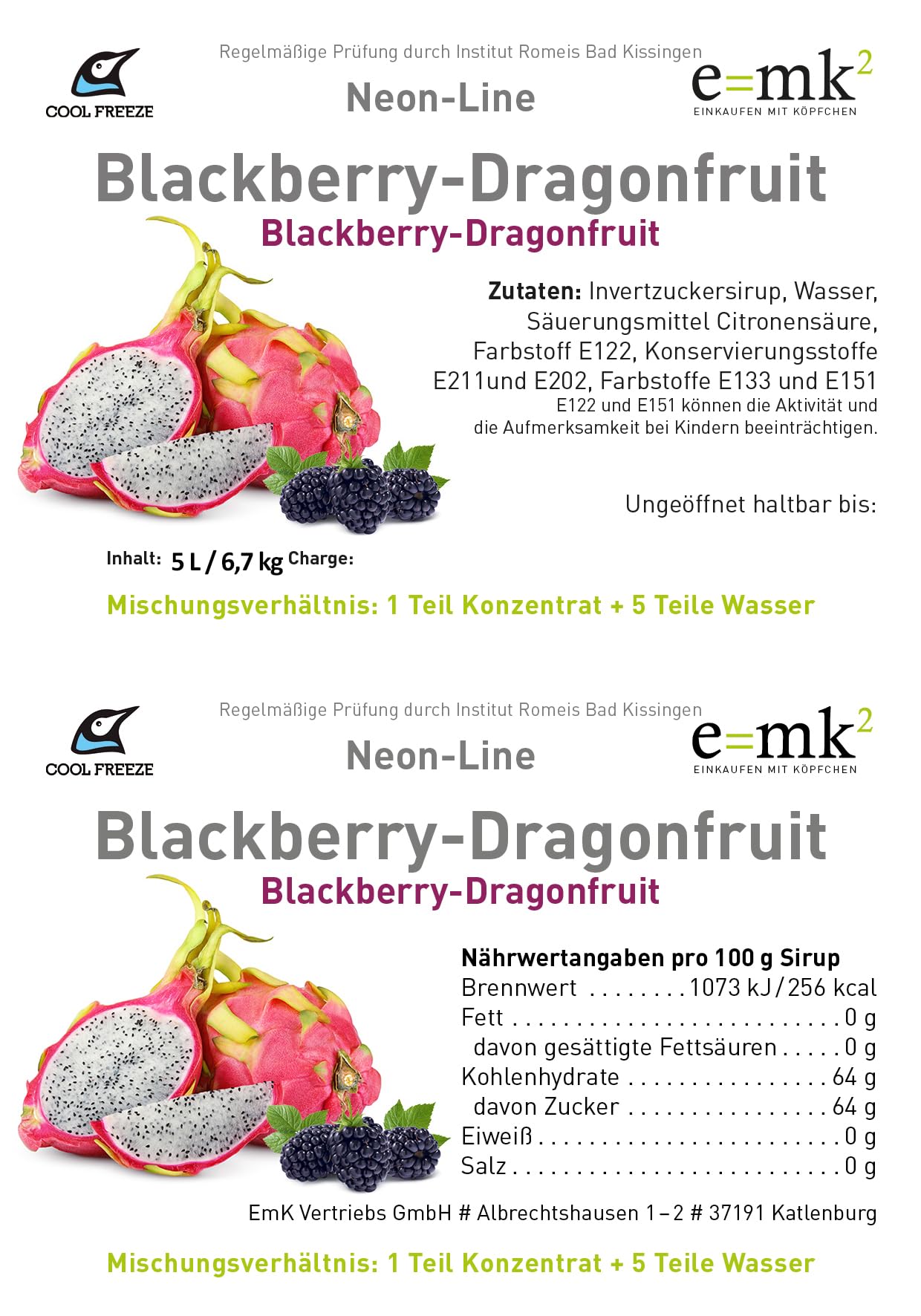 Slush-Sirup Eis Blackberry-Dragonfruit (Brombeere-Drachenfrucht) | Konzentrat 5 L 1 Slush-Sirup Eis Blackberry-Dragonfruit (Brombeere-Drachenfrucht) | Konzentrat 5 L 1