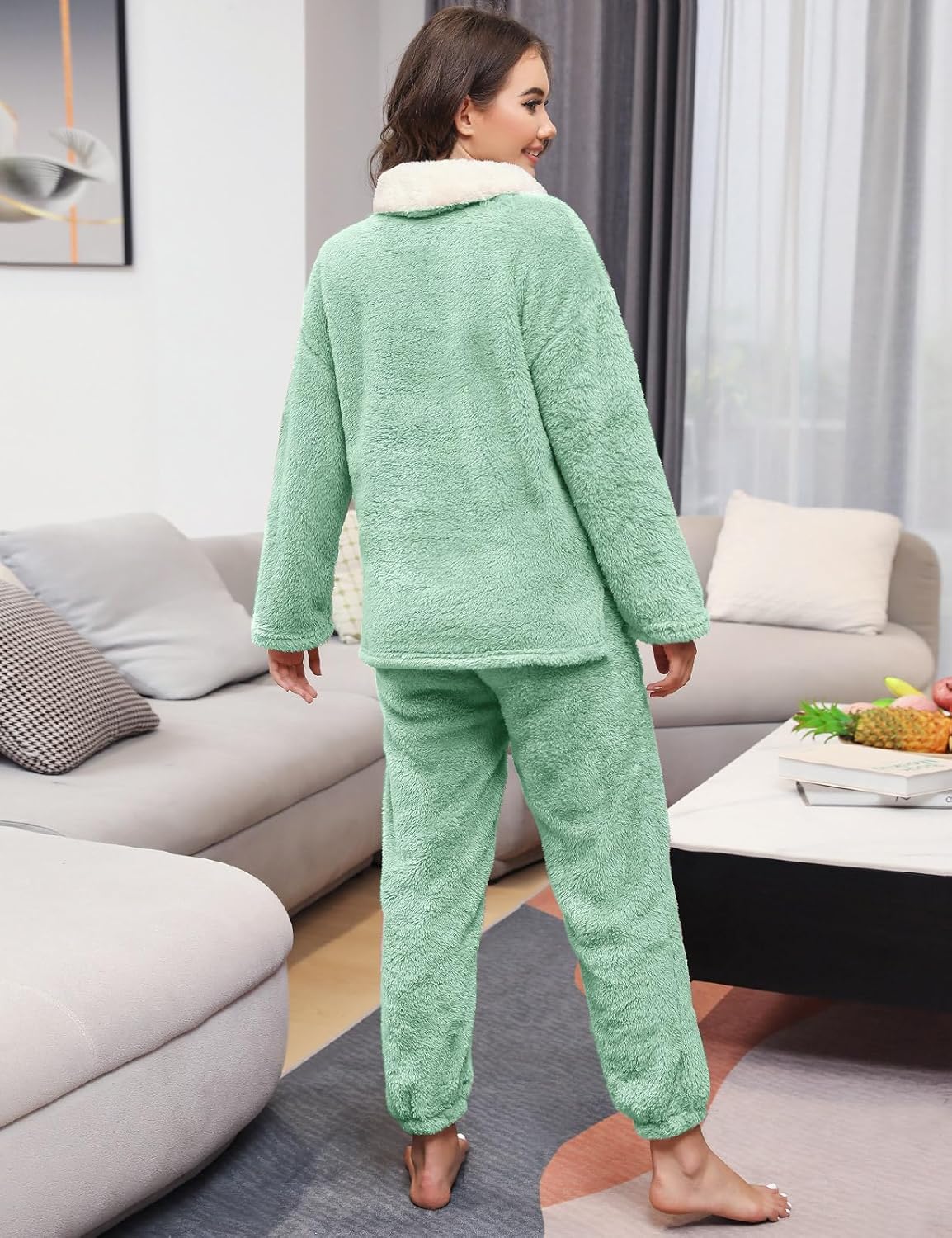 HEEKPEK Fuzzy Pajamas Set for Women Winter Warm Fluffy Loungewear Soft Fleece Pj Pants 2 Piece Plush Sleepwear Lounge Tops - Image 3