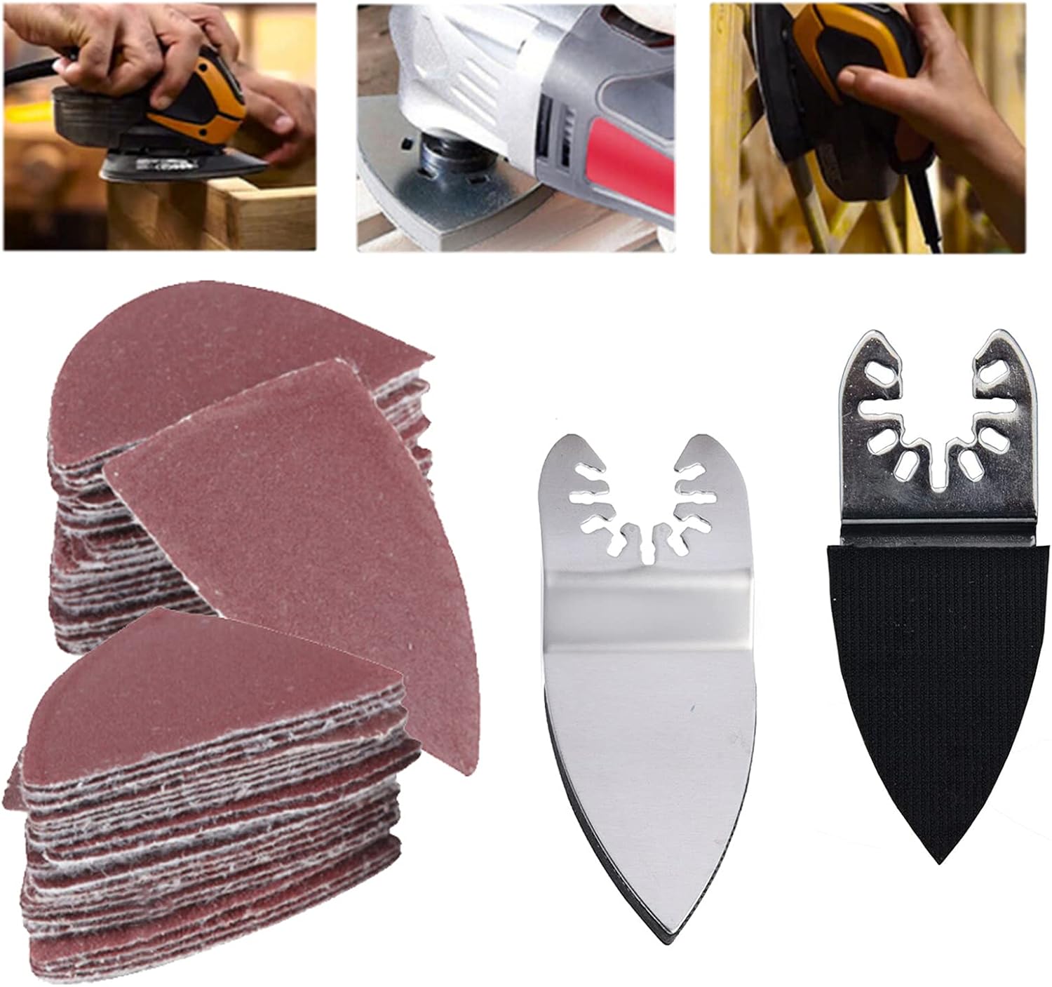 51Pcs 50mm Triangular Finger Oscillating Multi Tool Sanding Pads Kits Compatible with Bosch,Chicago,Craftsman,Dewalt, Dremel,Fein,Westfalia,Makita,Milwaukee,Rockwell,Include 1 Finger Sand Disc