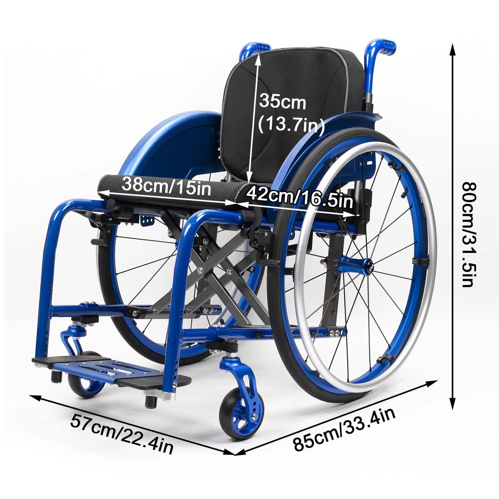 Silla de Ruedas Deportiva para Adulto,Silla De Ruedas De Transporte Plegable Ligera,marco de aleación de aluminio,sillas de ruedas manuales autopropulsadas(C,Seat width 38cm/15in)