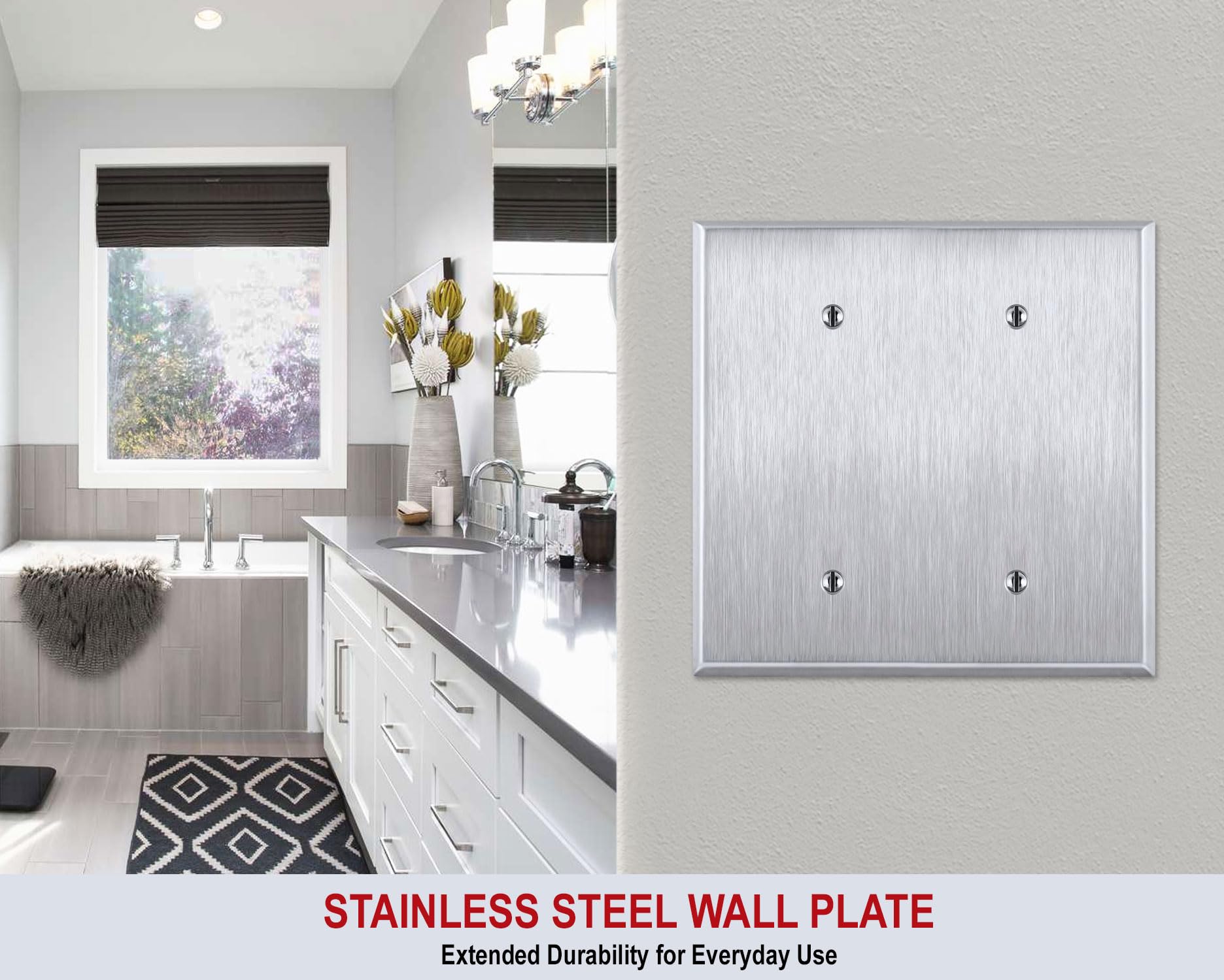 OVERSIZED 2 Gang Blank Stainless Steel Light Switch Cover - Jumbo