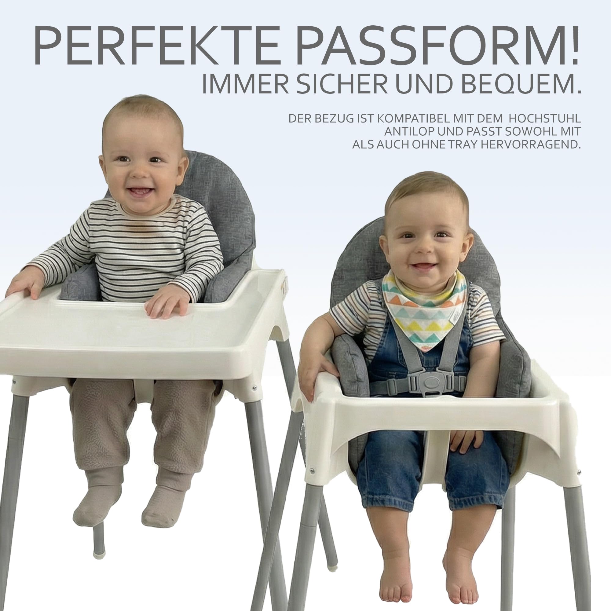 Sitzbezug Kissen Ersatzbezug Bezug kompatibel mit Ikea Hochstuhl Antilop - extra weich, waschbar & langlebig - Sitzverkleinerer - Hochstuhlkissen (beige meliert) - 5