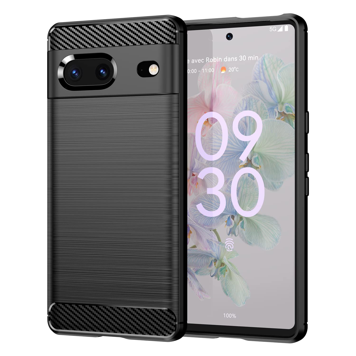 for Google Pixel 7 Case, Carbon Fiber Brushed Texture Ultra-Thin Silicone Protective Cover Soft Slim TPU Rubber Shockproof Flexible Phone Case for Google Pixel 7 5G 2022, Black