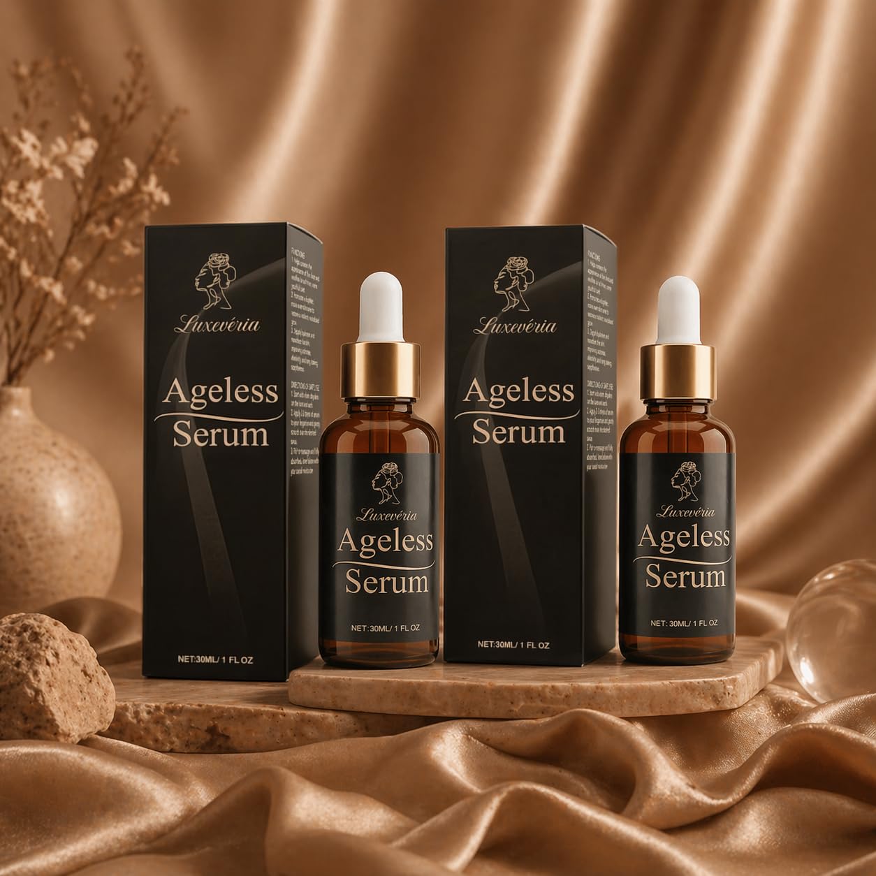 Ageless Serum for Face - Anti Aging Face Serum with Hyaluronic Acid, Niacinamide & Peptides - Reduces Appearance of Fine Lines & Wrinkles, Hydrating & Firming - 1 fl oz (30ml) (2 Pack)