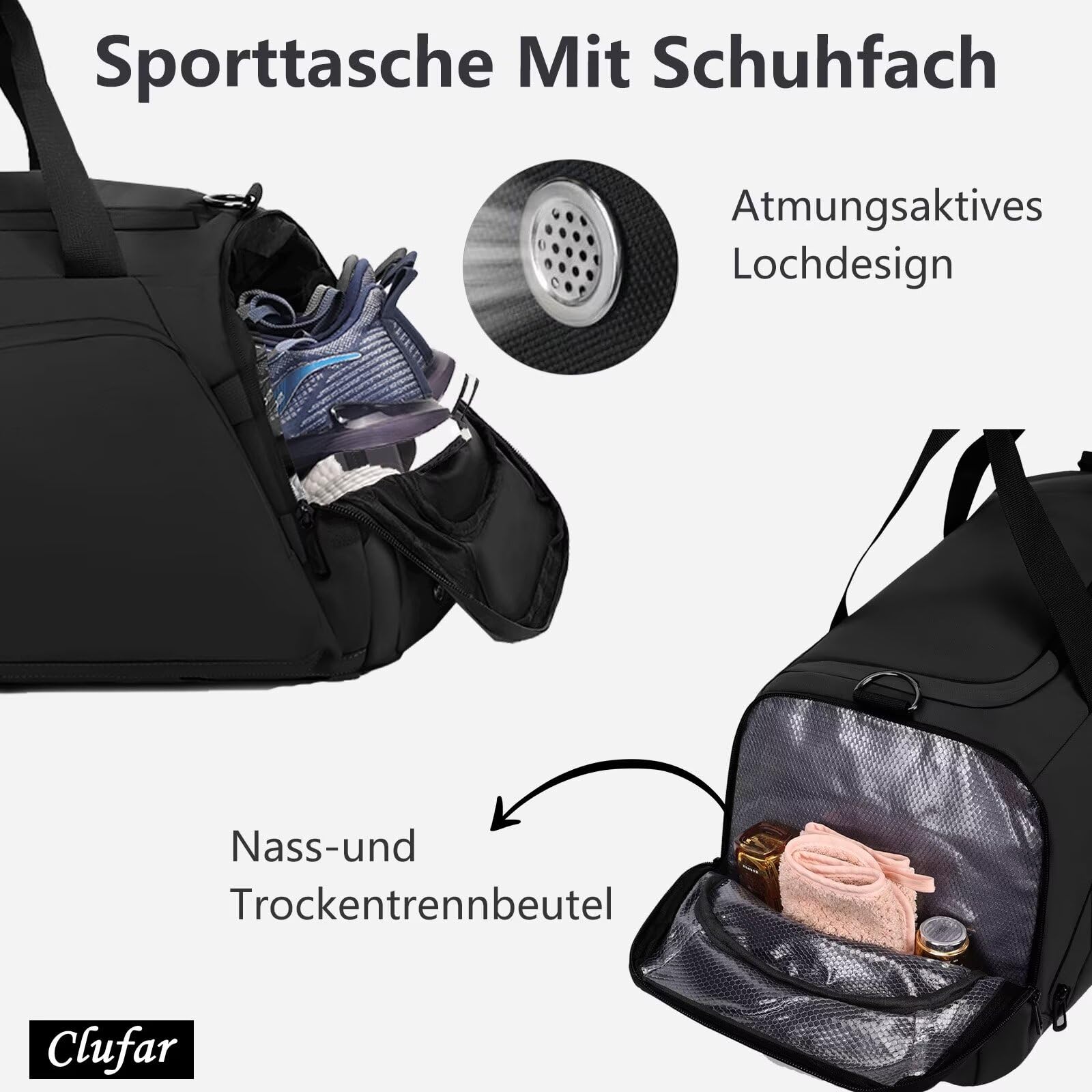 Borsone Palestra Uomo Grande 40L Zaino da Viaggio Borsa Palestra Donna Impermeabile Duffel Bag con Porta Scarpe e Tasca Umida Borsa da Viaggio da Viaggio per Sport Fitness Campeggio,Nero
