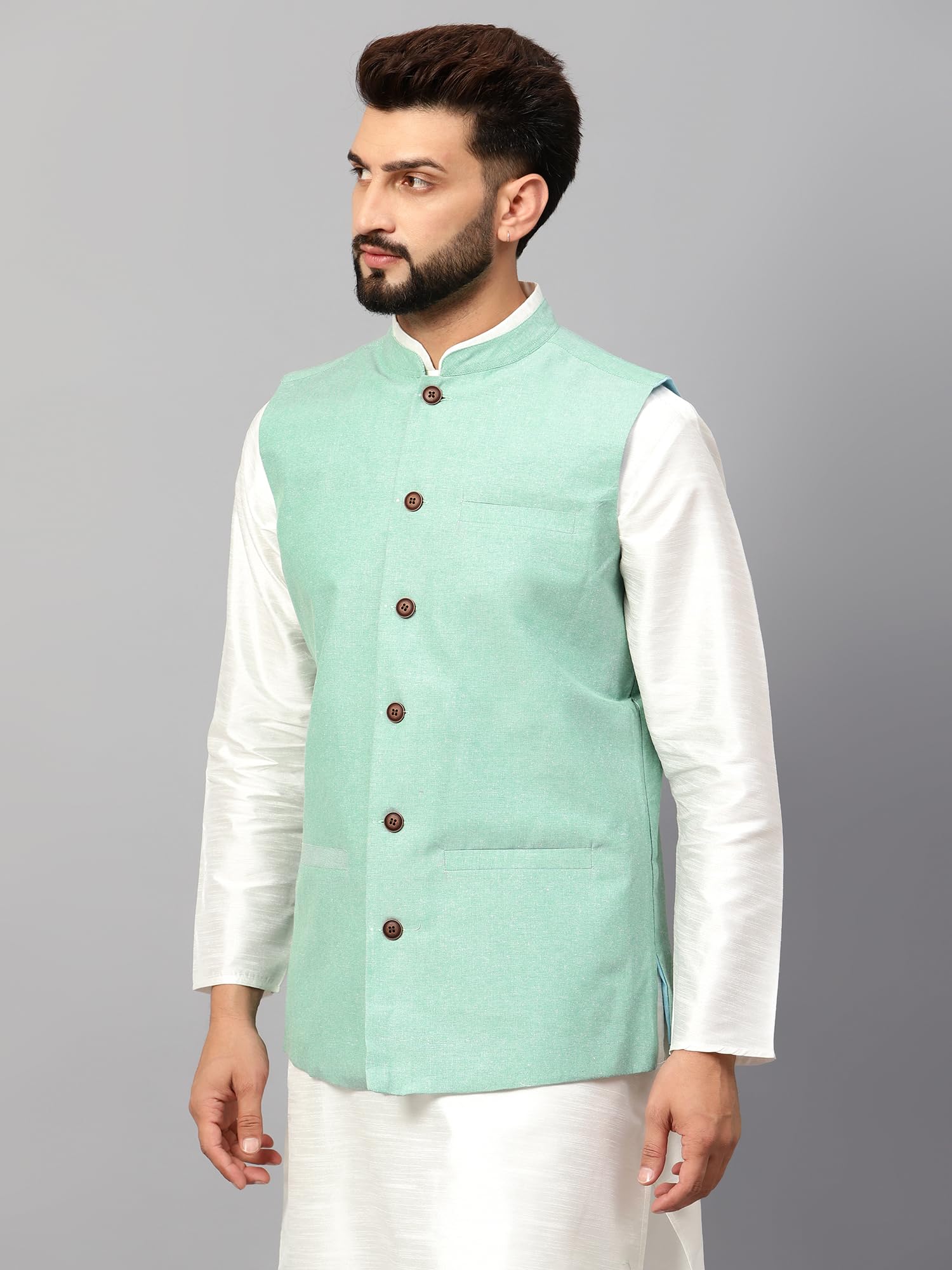 LATEST CHIKAN Men's Traditional Cotton Solid Nehru Jacket/Waistcoat - Image 3 thumbnail