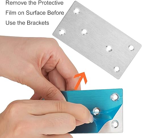 Miniatura 5 de 22 placas de soporte de acero inoxidable de 1.969 in x 3.937 in x 0.079 in, soporte de esquina plana resistente para madera, fijación recta de