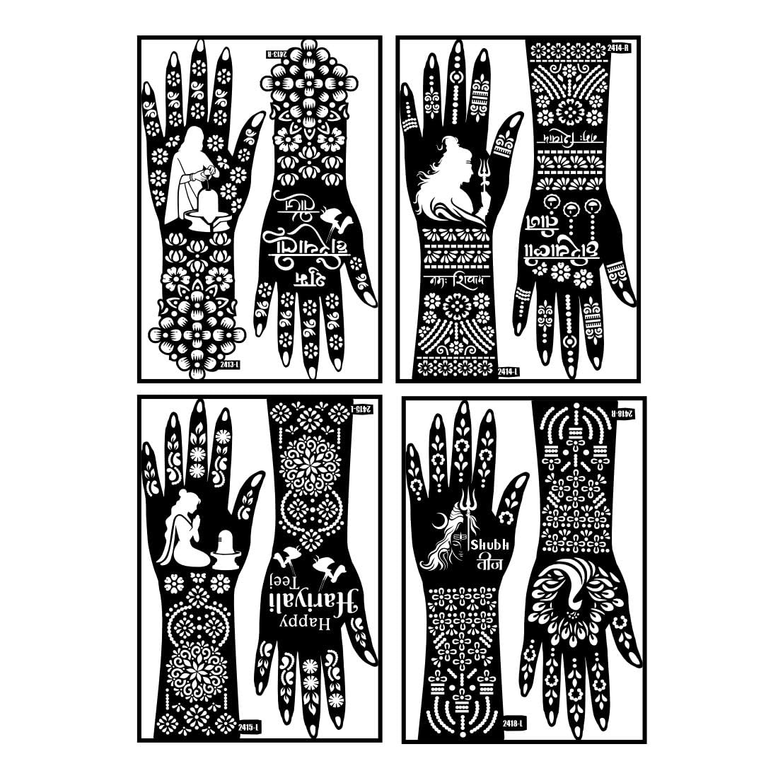 Classic Lord Shiva & Teej Text Mehndi Stencil Sticker For Celebrations Teej Occasion-picture-37