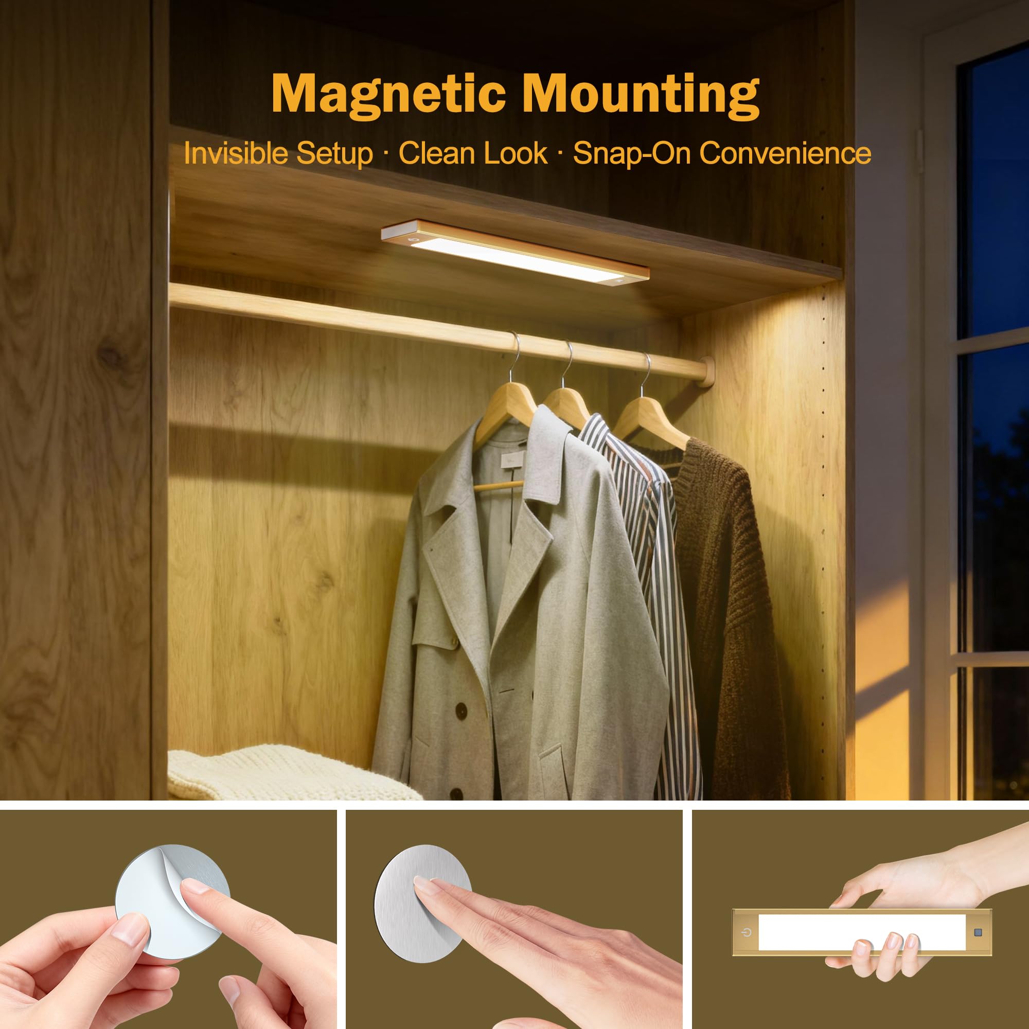 V4light Wiederaufladbare Unterschrankbeleuchtung, Bewegungsmelder, kabelloses Nachtlicht, dimmbar, CCT, verstellbare magnetische Halterung für Küche, Schrank, Schlafzimmer, Leseatmosphäre
