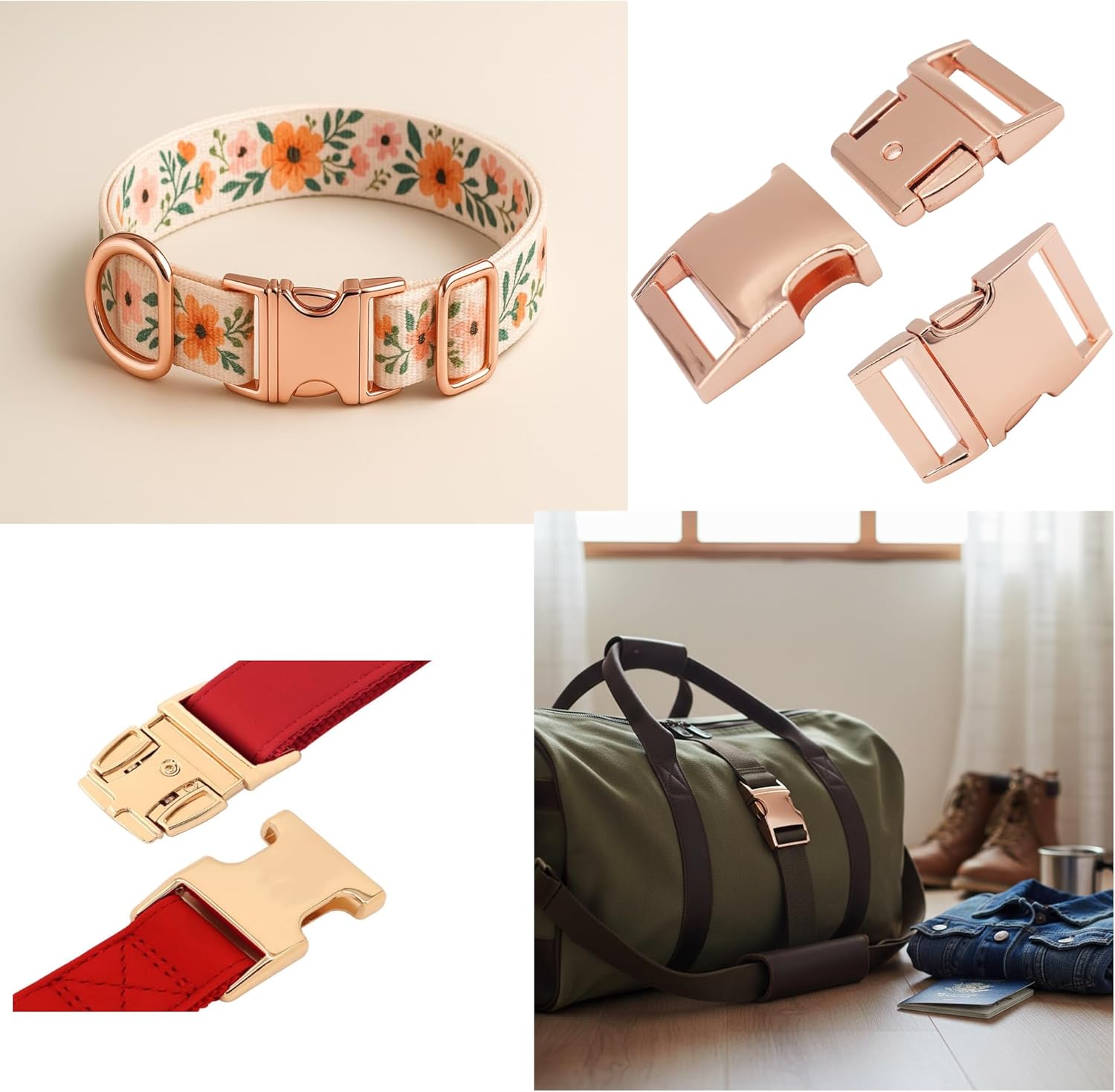 Bytiyar Metal Bukles Sets(8 pcs), Quick Side Release Buckles+Tri-Glide Clips+D&O Rings Assorted Sewing Fasteners Kits DIY Accessories for Webbing Nylon Strap Belt Craft,Rose Gold 3/4 inch (20mm) - Image 3