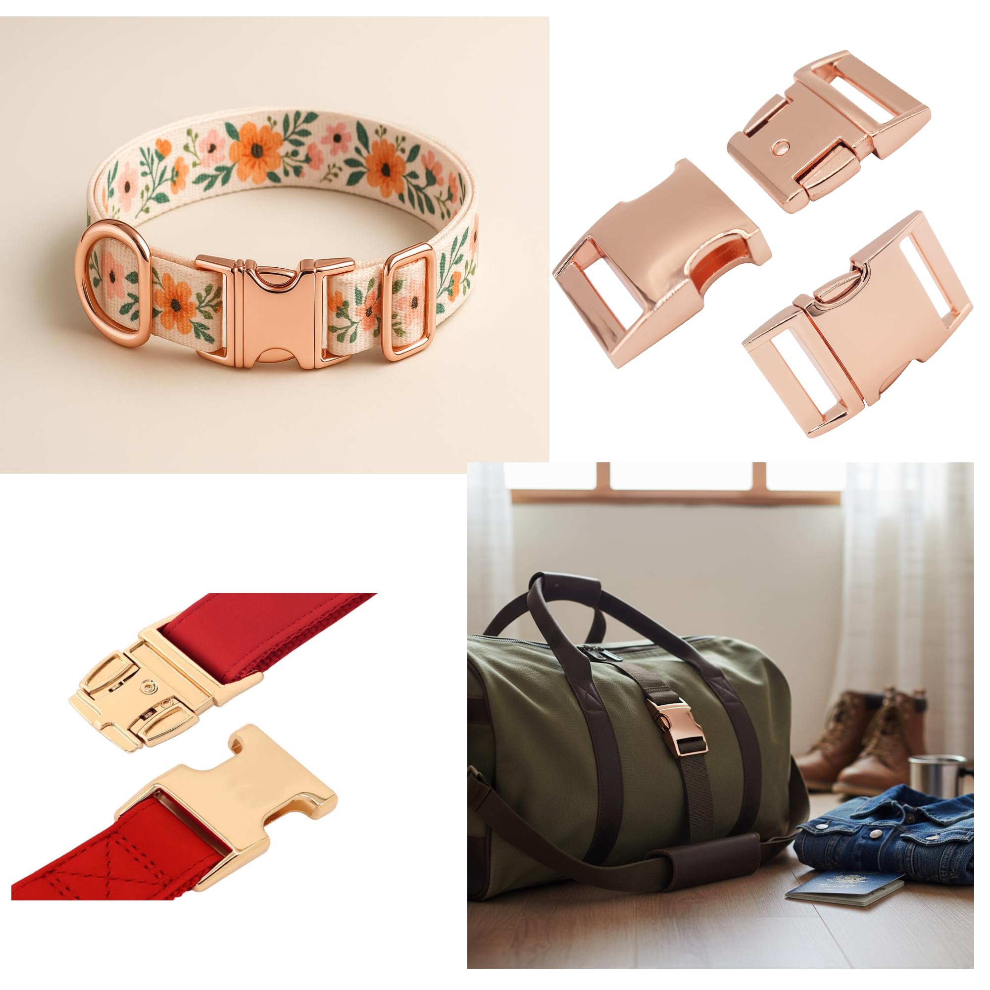 6 Stück Zinklegierung Metallschnalle Doppelseitige Schnellverschluss Schnallen für Nylongurt, Rucksack, Gurtband, Hundehalsbänder, Rotgold, 20 mm (dünn), 20 mm