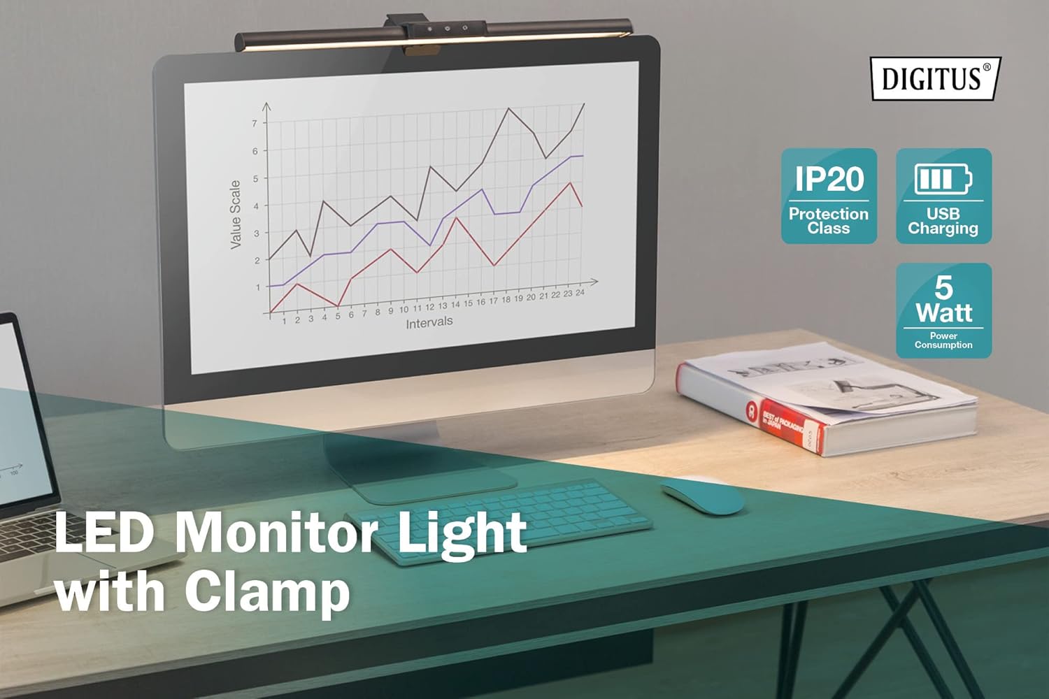 DIGITUS LED Monitor Light with Clamp Mount