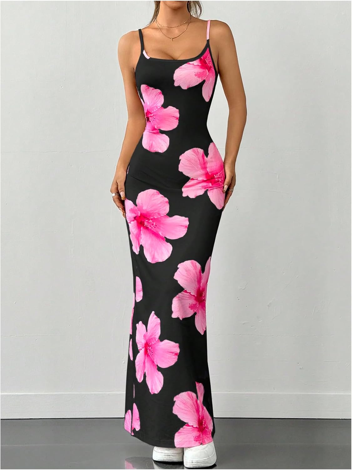 Milumia Women's Floral Cami Maxi Dress Summer Spaghetti Strap Slip Party Long Bodycon Fishtail Dress - Image 3