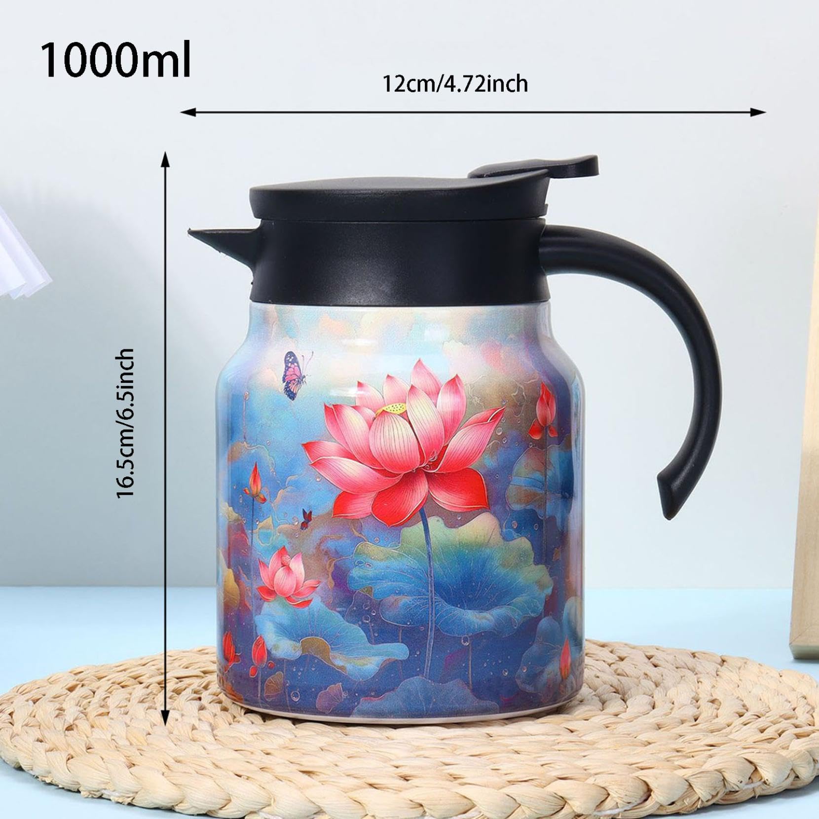 Vintage Floral Pattern Tea Thermos With Infuser - 800ml Stainless Steel Insulated Teapot For Hot Drinks