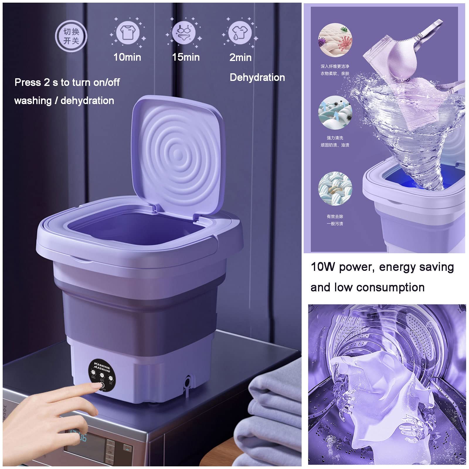 Lavatrice Viaggio Mini Lavatrice Portatile 9L Con Centrifuga - 3 Modalità E Sterilizzazione UV Per Biancheria Lavatrice Monolocale Ultrasuoni