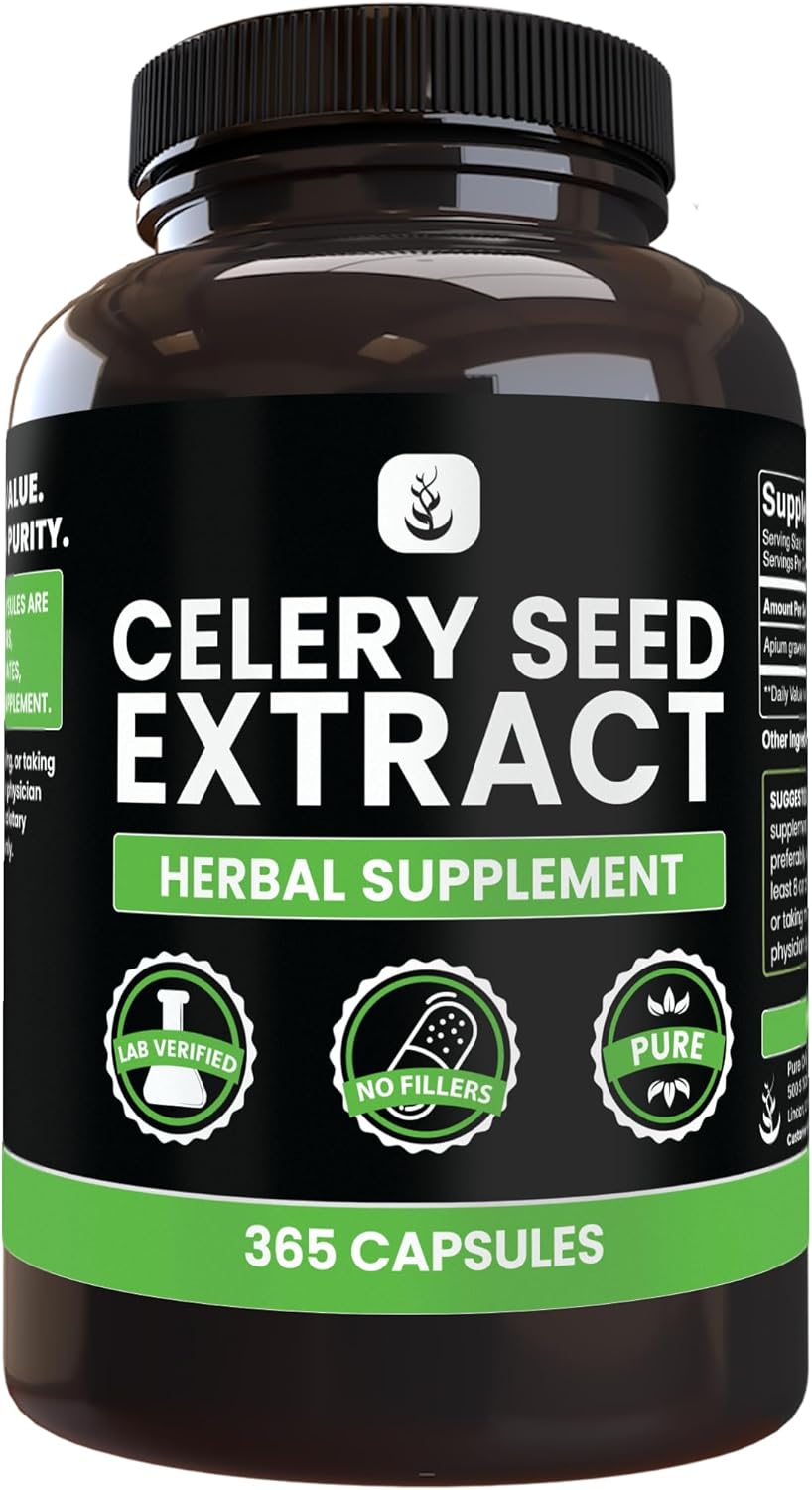 PURE ORIGINAL INGREDIENTS Celery Seed Extract, (365 Capsules), No Magnesium Or Rice Fillers, Always Pure, Lab Verified