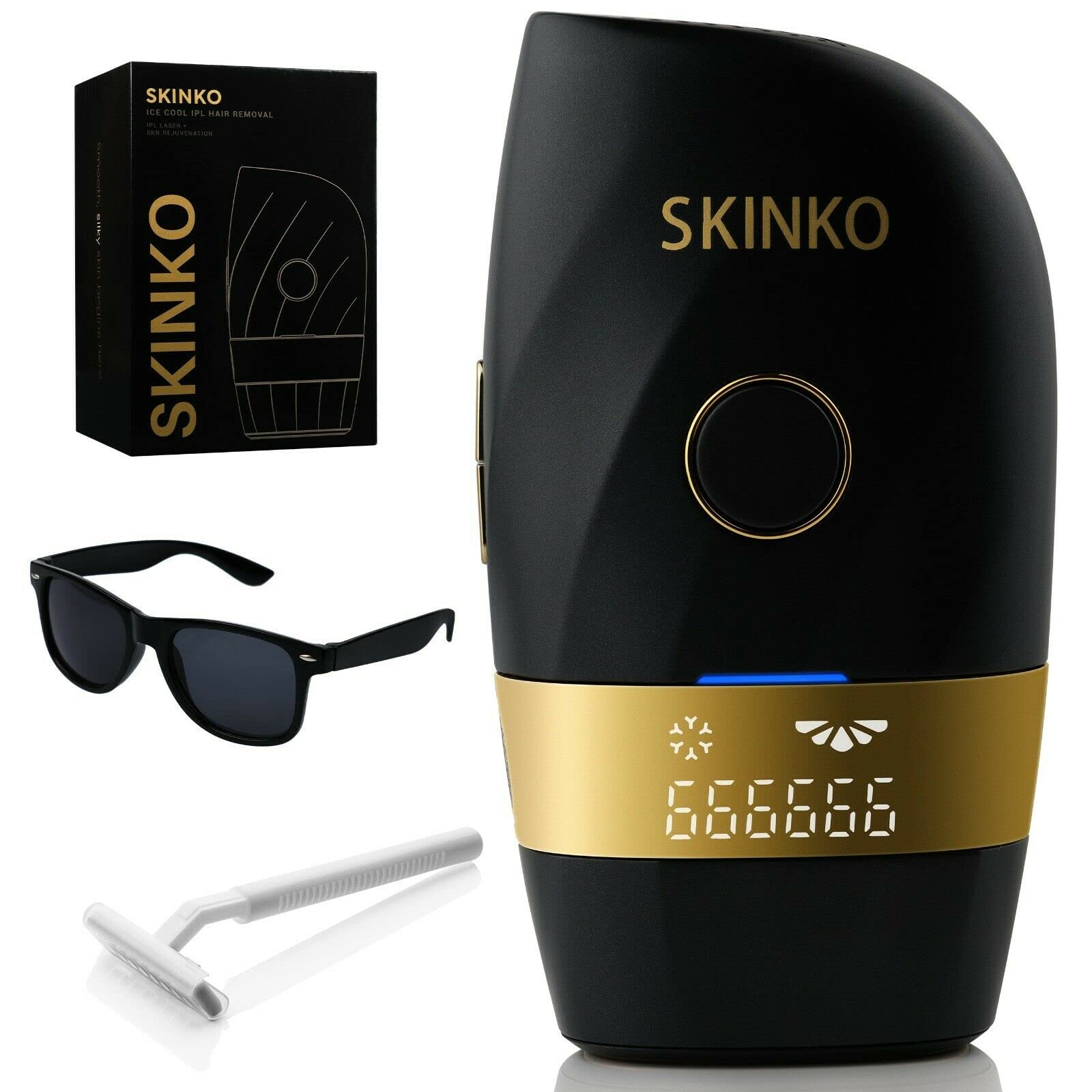 SKINKO IPL - Dispositivo de depilación con 999,999 pulsos de luz, depilación permanente láser, removedor de vello permanente sin dolor, 2 modos de flash y 5 intensidades de luz para cuerpo, piernas,