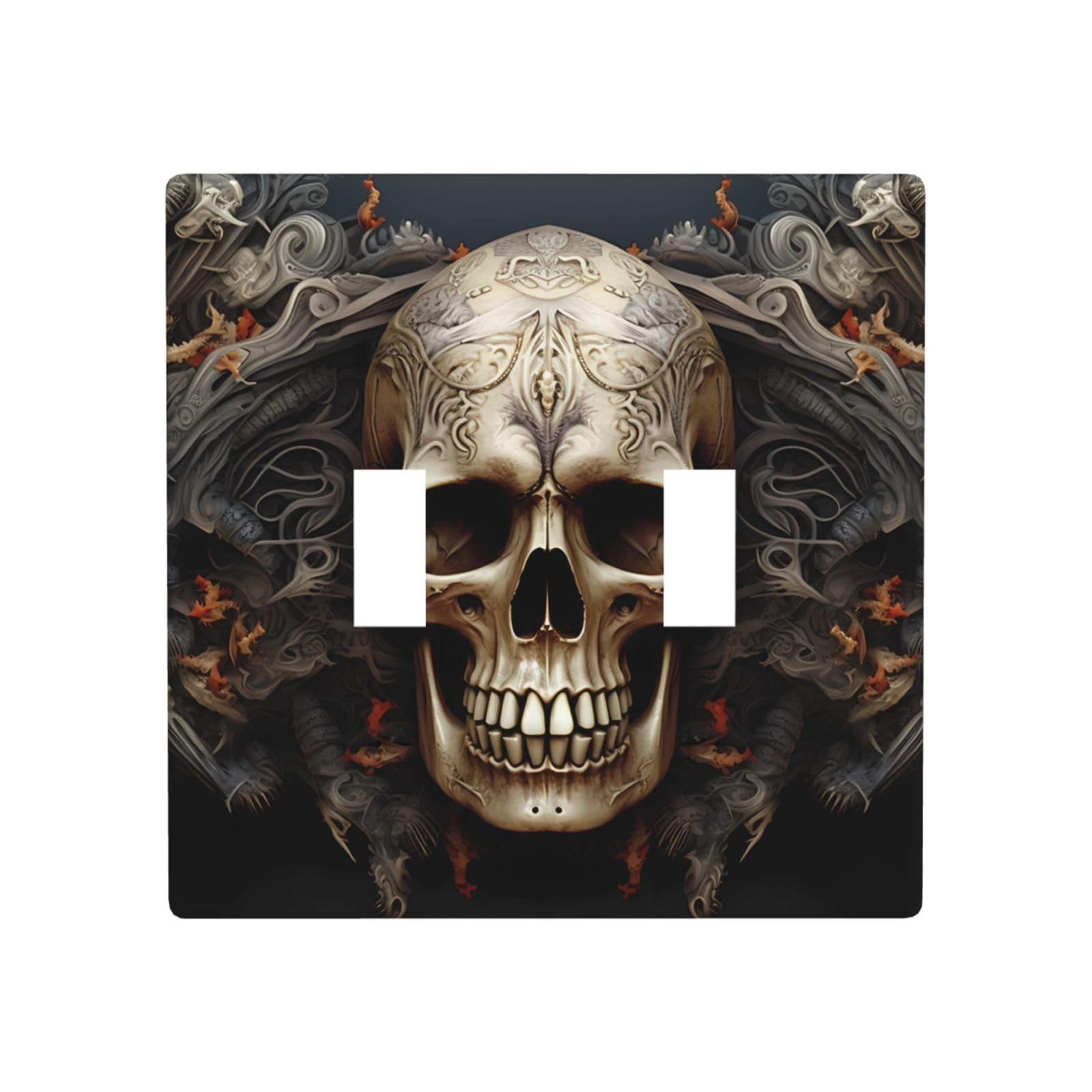 Kloph Skulls Decorator Double Toggle Light Switch Covers Wall Plate 2-Gang Standard Size 4.5" X 4.5" Double Toggle Switch Wallplate Decorative 2 Gang Wall Switch Plate Covers