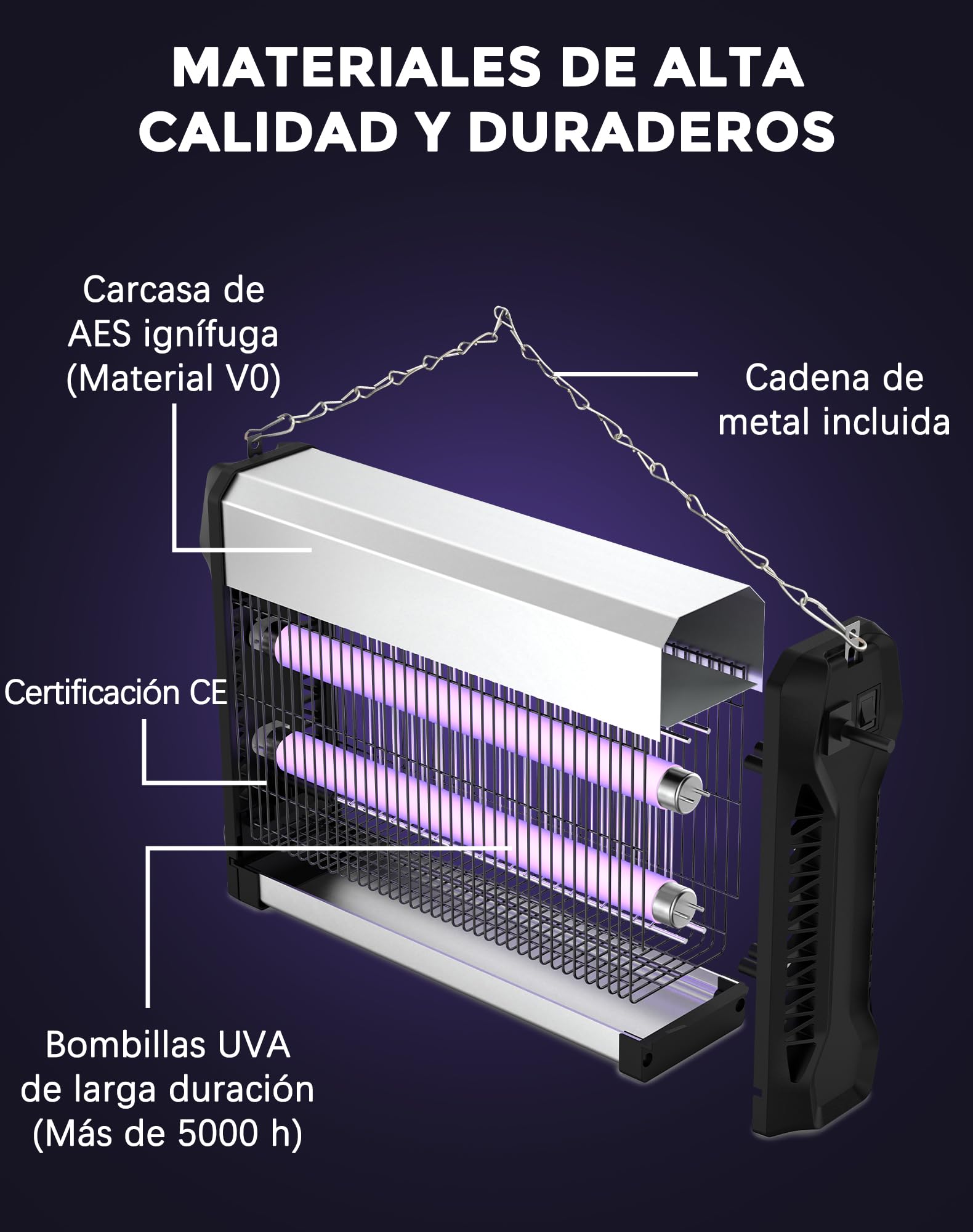 Matamoscas Eléctrica 20W, Lámpara Antimosquitos de 2500V, Mata Insectos, Cobertura 100㎡, Destructor de Moscas Silencioso, Material Ignífugo V0 para Interior, Hogar, Cocina, Oficina y Dormitorio