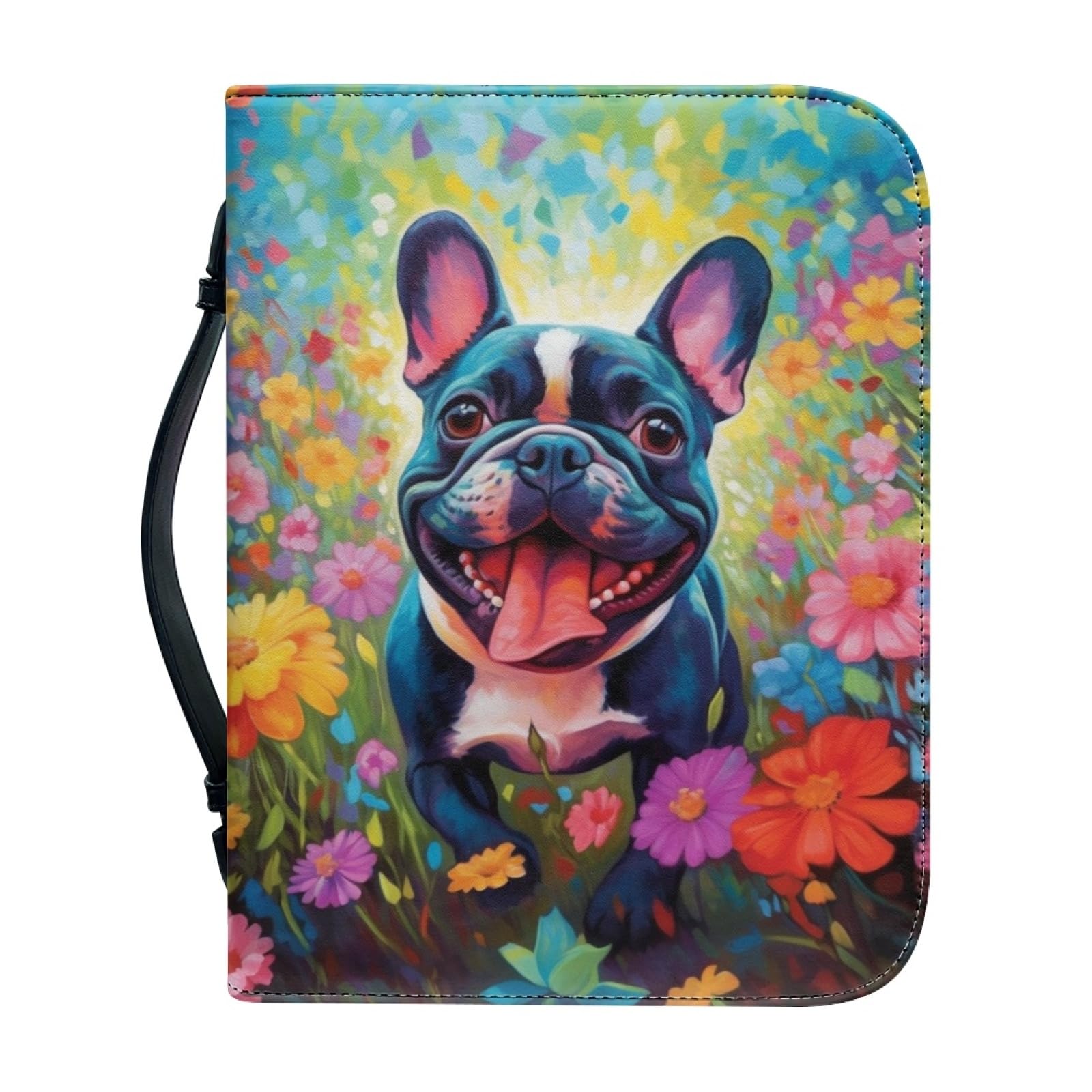Kuiaobaty Cute Dog Floral Book Cover Case for Women, French Bulldog Painting Book Sleeve Notebook Book Holder Organizer for Girls Teens — image 1