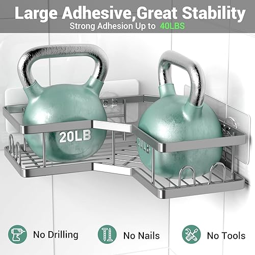 Miniatura 4 de Organizador de baño esquinero para ducha estantes adhesivos para bañera - Paquete de 3 estantes de ducha sin perforación para ducha interior -