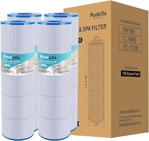Poolzilla Paquete de 4 cartuchos de filtro de piscina, compatible con PLF106A, Hayward CX880XRE, Ultra-A1, Pleatco PA106, Unicel C-7488, Filbur