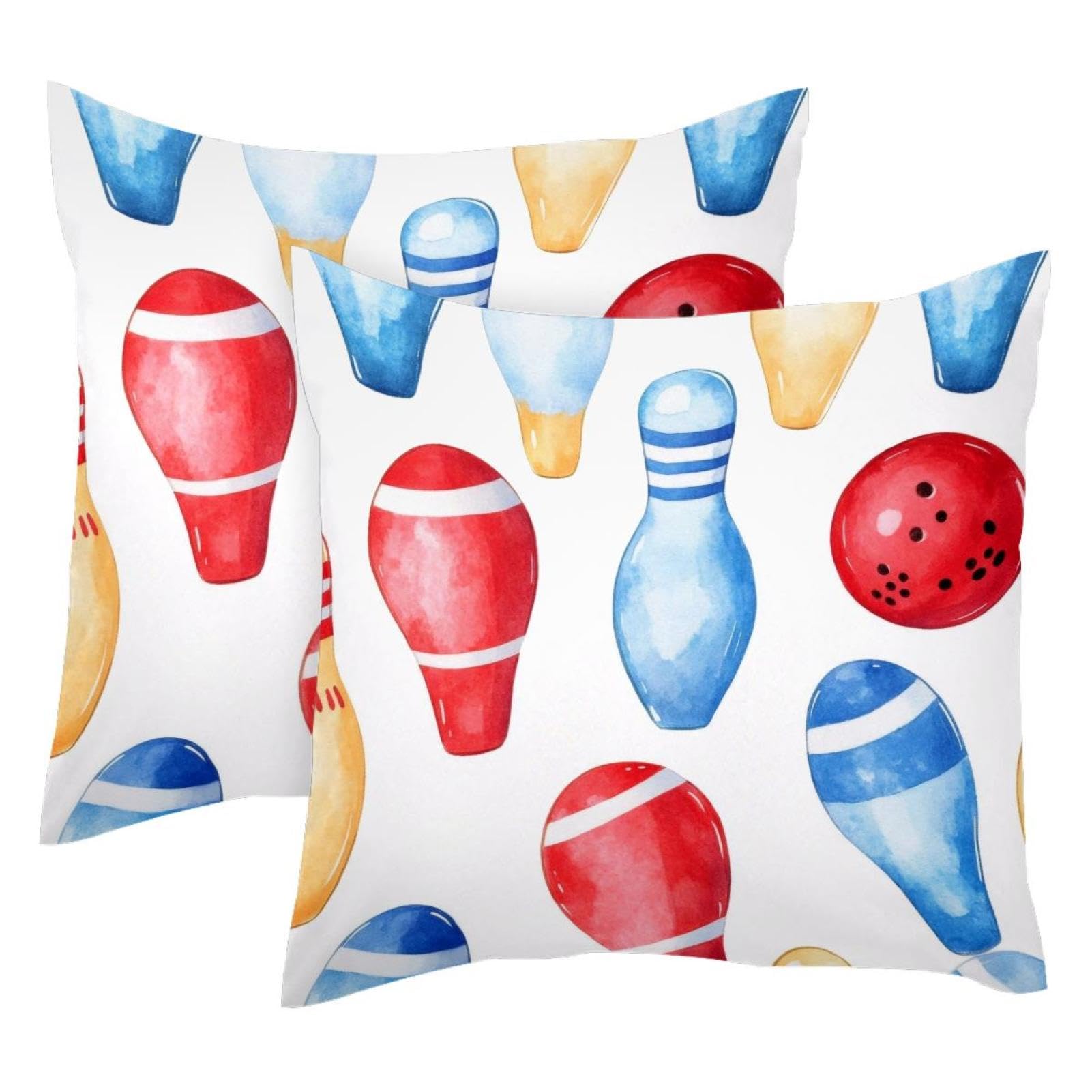 Housse de coussin velours double face motif bowling 50x50 cm x2