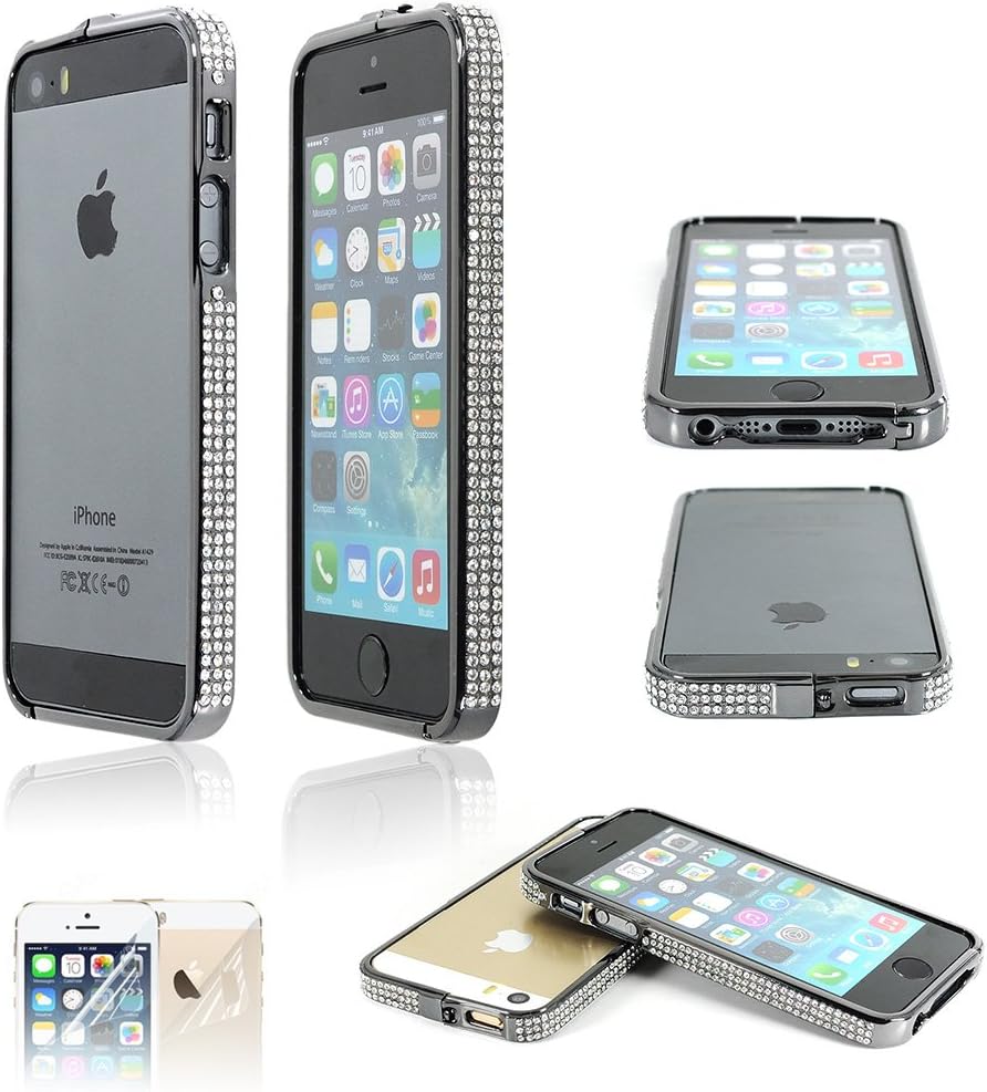 imigen (TM) Elegance Series iPhone 5 and 5S Bumper Frame (Black Metallic with Rhinestones)