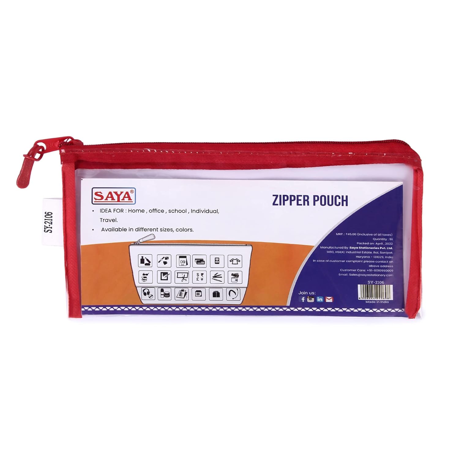 SAYA Clear Zip Envelope Zipper Bag – Document File Holder for Invoices, Bills, Stationery | Versatile Office and Travel Storage – PVC (Random Color) (A5 Size)