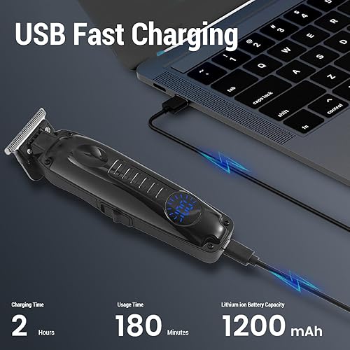 Miniatura 5 de HURRISE Kit profesional de corte de pelo inalámbrico y recortador para hombres, juego de aseo de barba recargable con pantalla digital, 4 peines,