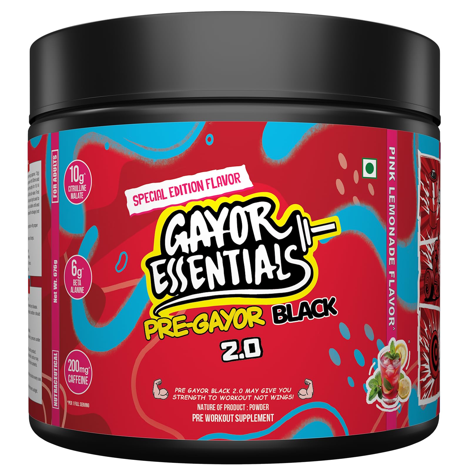 Gayor Essentials Pre Gayor Black 2.0 (Pink Lemonade, 676g , 52 Servings) | Optimally Dosed Pre Workout Formula,10g Citrulline Malate, 6g Beta Alanine, 300mg Caffeine, Enhances Focus, Support Exercise Performance-image-17