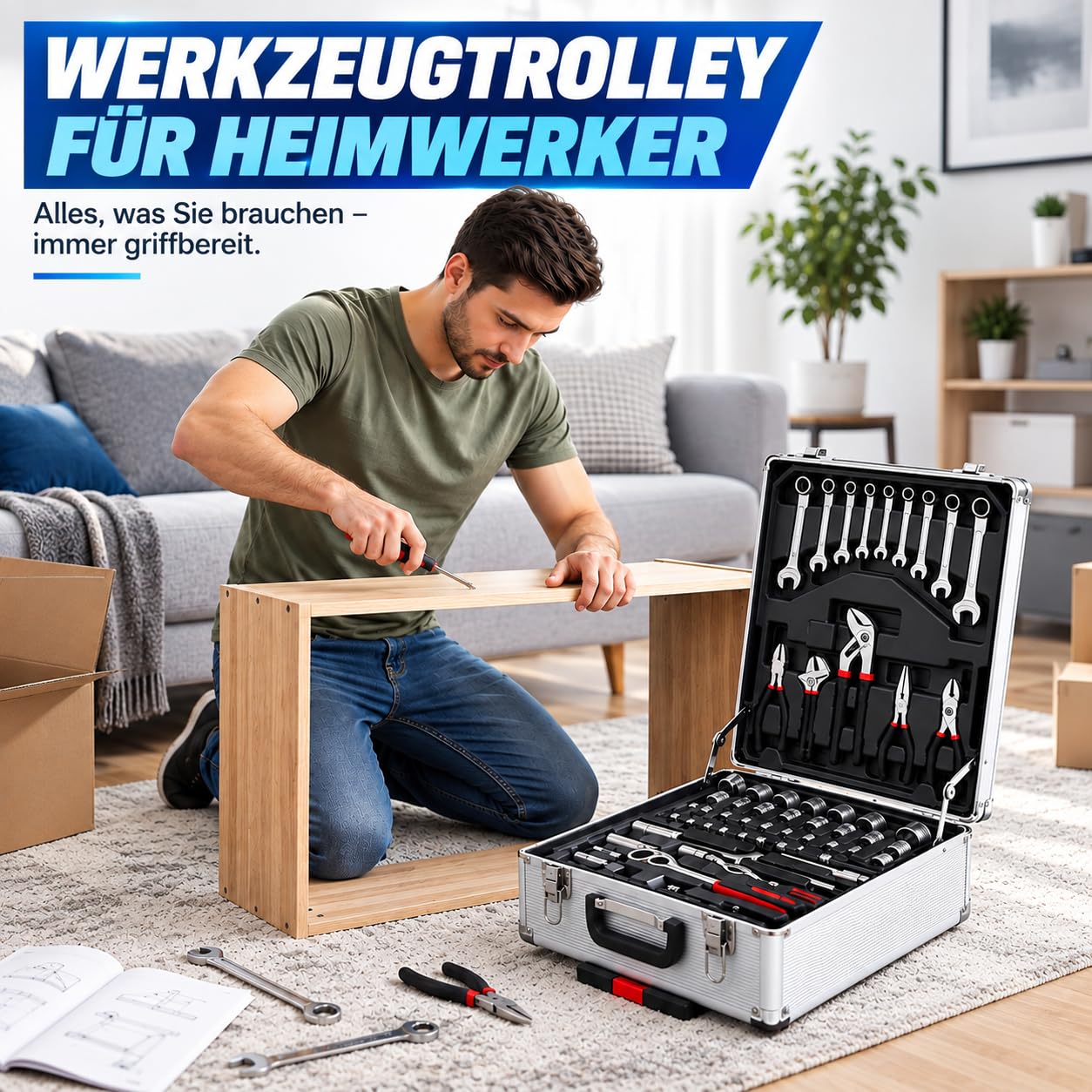 Werkzeugkoffer gefüllt Werkzeug-Set Aluminiumkoffer Rollkoffer Werkzeugkasten