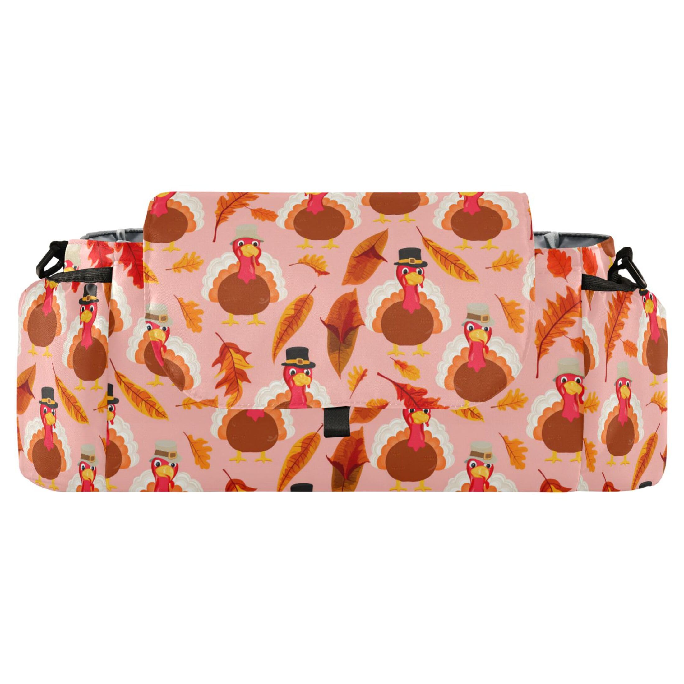 Burbuja Thanksgiving Turkey Stroller Organizer with Insulated Cup Holders, Non-Slip Stroller Caddy Universal Fits Most Strollers, Nursery Accessories