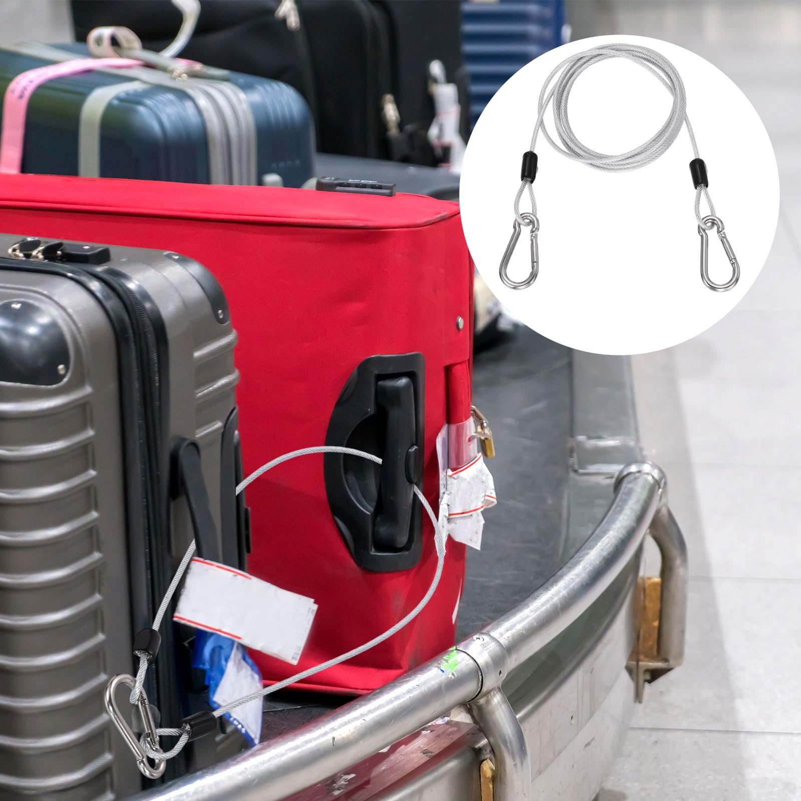 PATIKIL 1.5m Cavo Di Sicurezza In Acciaio Con Gancetto A Scatto, 1Pcs Cavo Flessibile Rivestito In PVC A Doppio Anello Per Bicicletta Catena Di Sicurezza Per Bagaglio, Trasparente