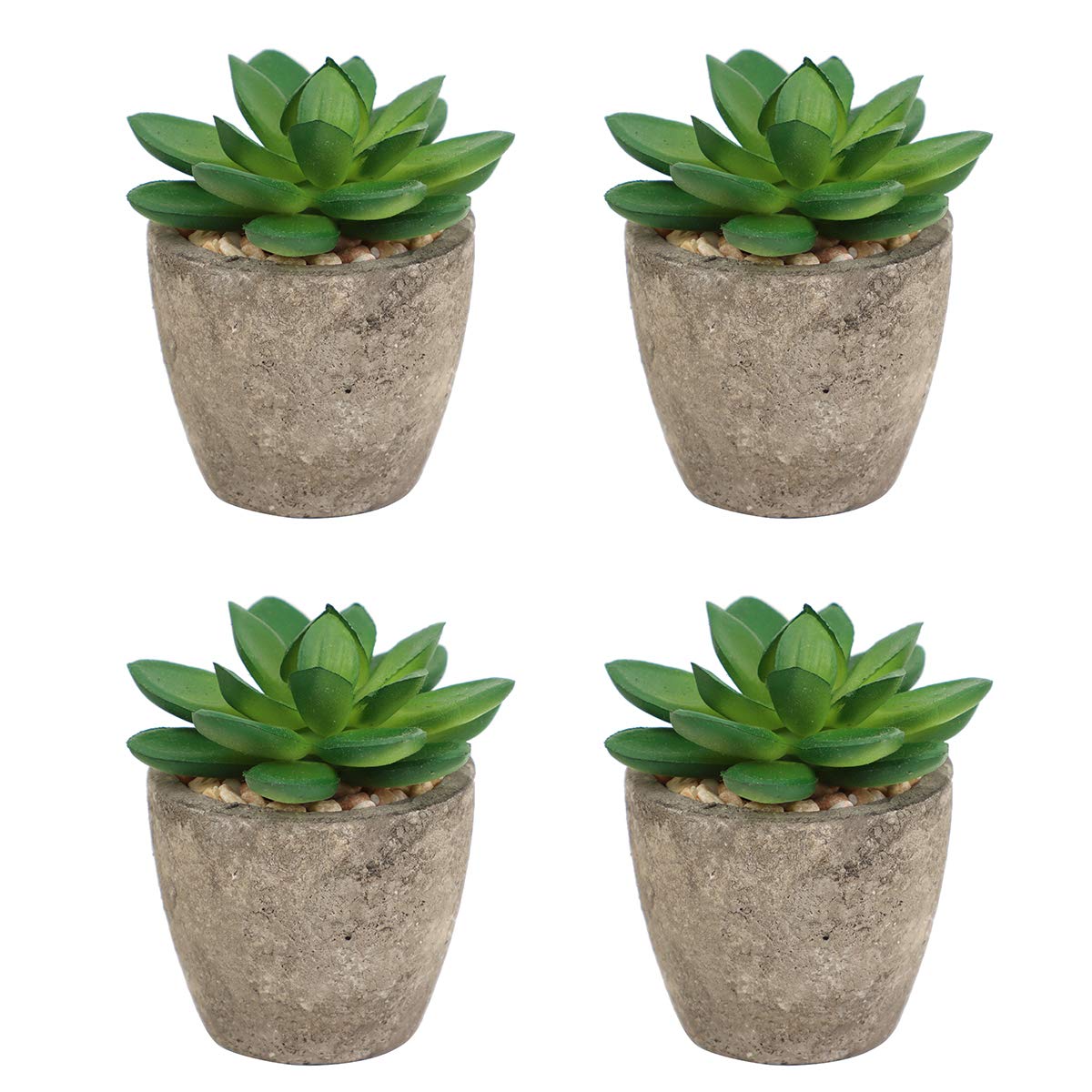GreatflowerPack of 4 Mini Size Artificial Succulents in Grey Pulp Pot for Home Decoration