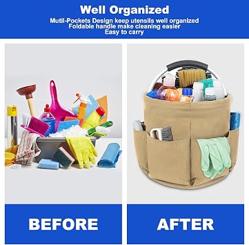 Cleaning Caddy Organiser, Multi-Pocket, Large Capacity, Easy To Clean and Carry, Khaki