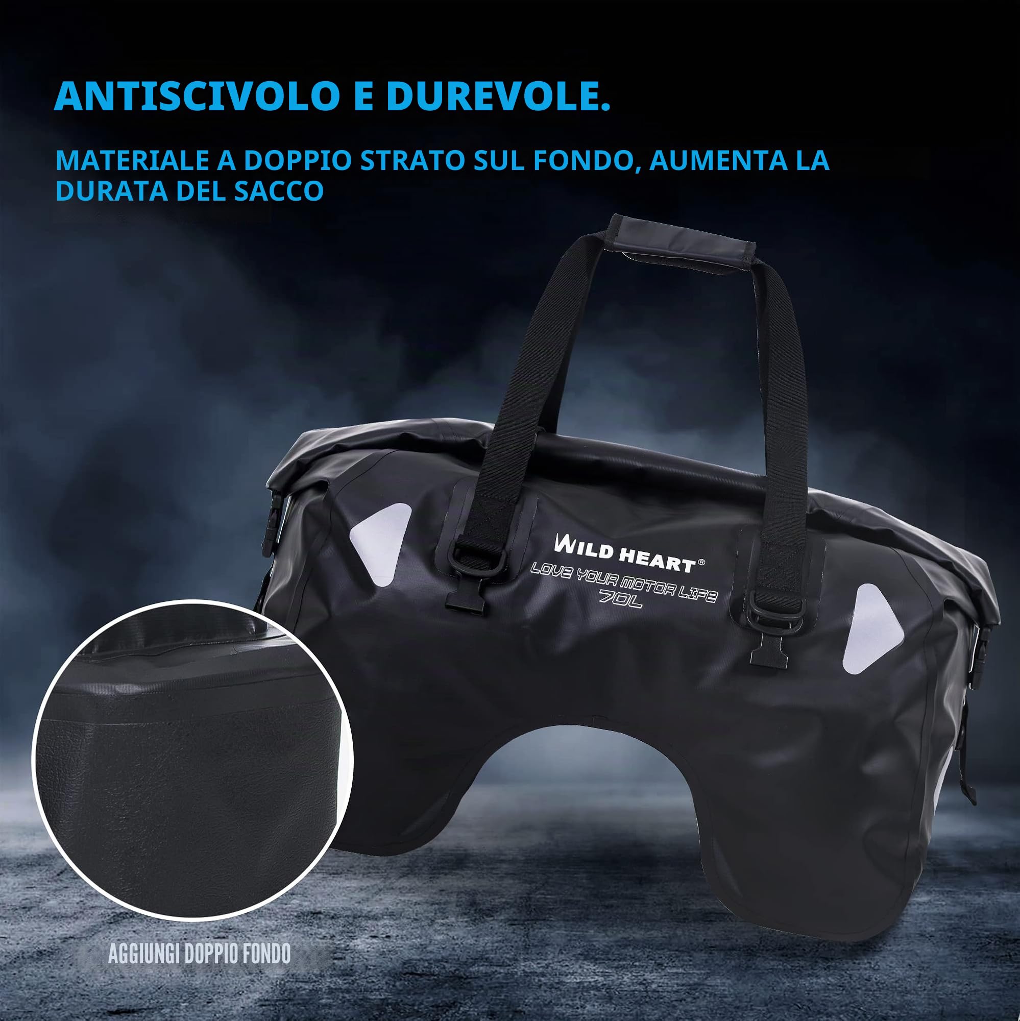 WILD HEART Borsa Da Sella Per Moto 70l Impermeabile Pvc 500d Nero