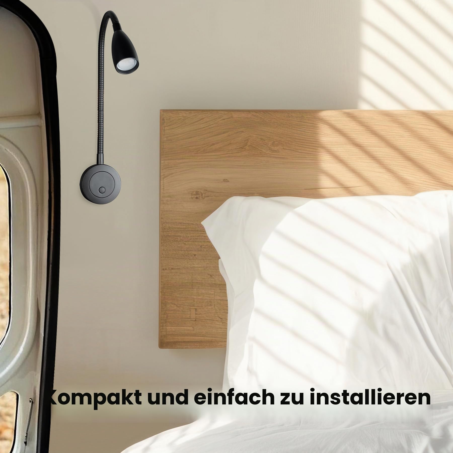 2 Stück 12V LED Leselampe Wohnmobil, 2W Flexible Dimmbar Leuchten 24V Wandmontag mit USB-C 20W für Wohnwagen Camper Boot Van Yacht Lkw Kombi (Schwarz, 4000K)