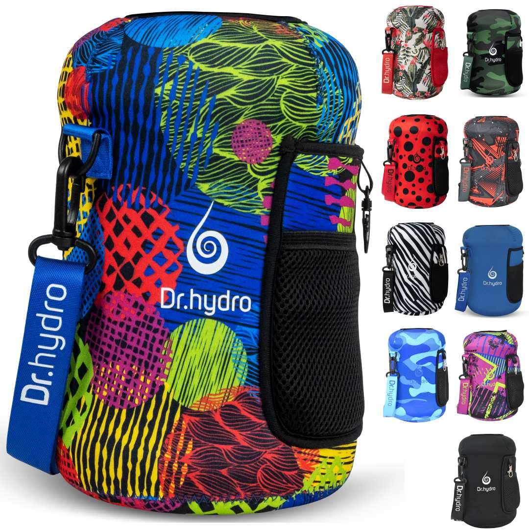 DR.HYDRO 3.2L Water Bottle One Gallon Sleeve Jug Insulated Neoprene Cover Large 108oz Holder with Shoulder Strap for Gym and Workout