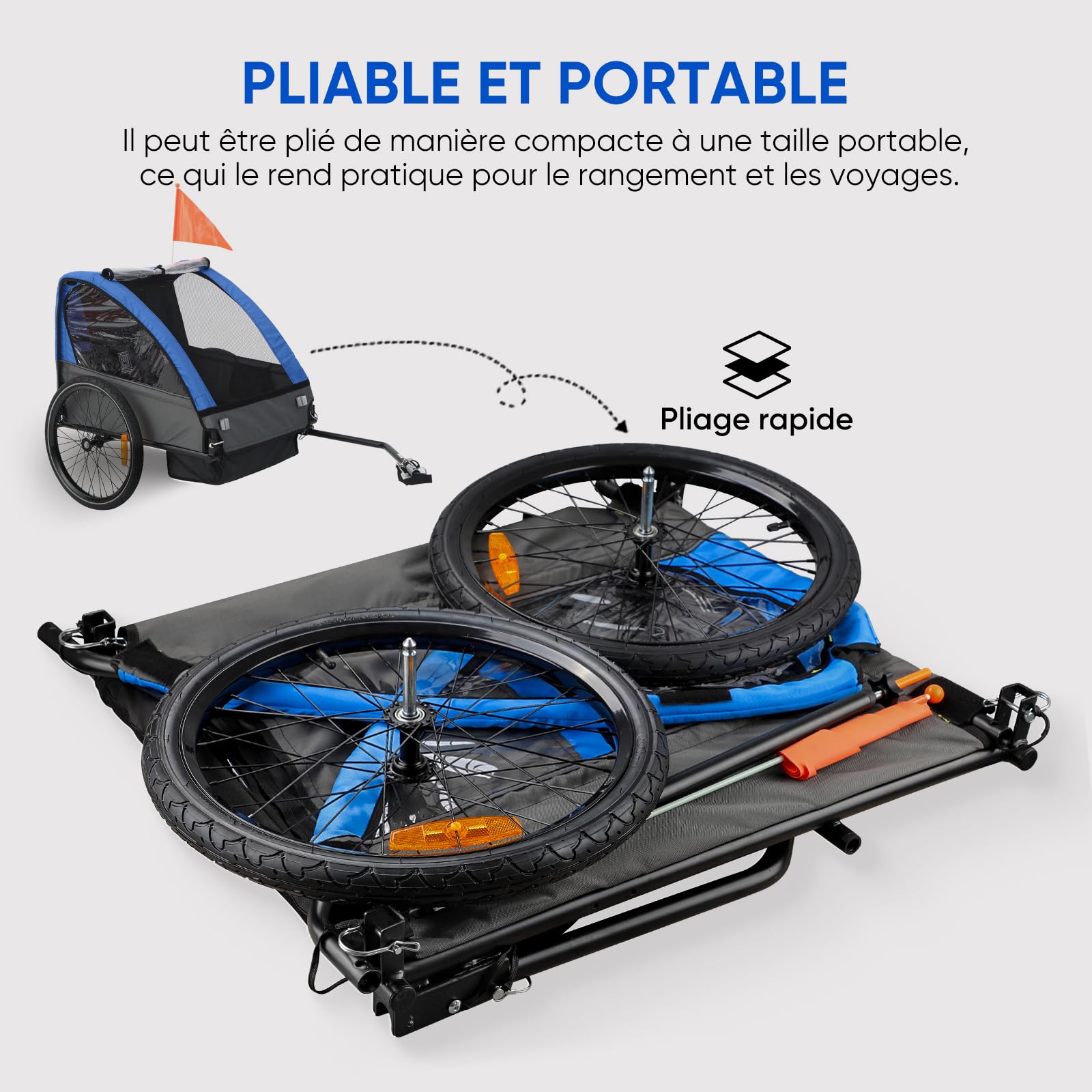 SEPNINE Remorque pour Enfant 2 Places Tout-Terrain Pliable avec Frein à Main Ceinture de Sécurité 40 kg