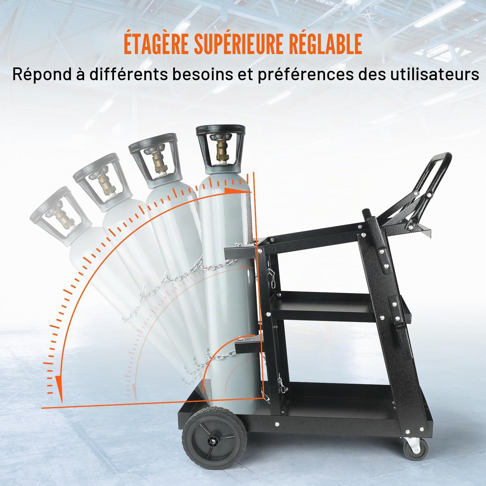 VEVOR Chariot de Soudage à 3 Niveaux Chariot Poste à Souder Capacité Charge 181,4 kg​​ Roues 360° Chaînes Sécurité Stockage Réservoirs Chariot Soudure MIG pour Atelier TIG Arc MMA Découpeur Plasma