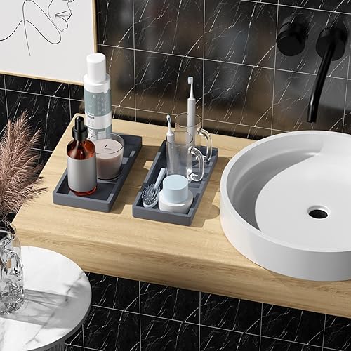 Miniatura 2 de BBK Bandeja de tocador de baño de 7.8 pulgadas, paquete de 2 (pequeña), bandeja de baño de silicona para mostrador, bandeja de anillo para llaves de