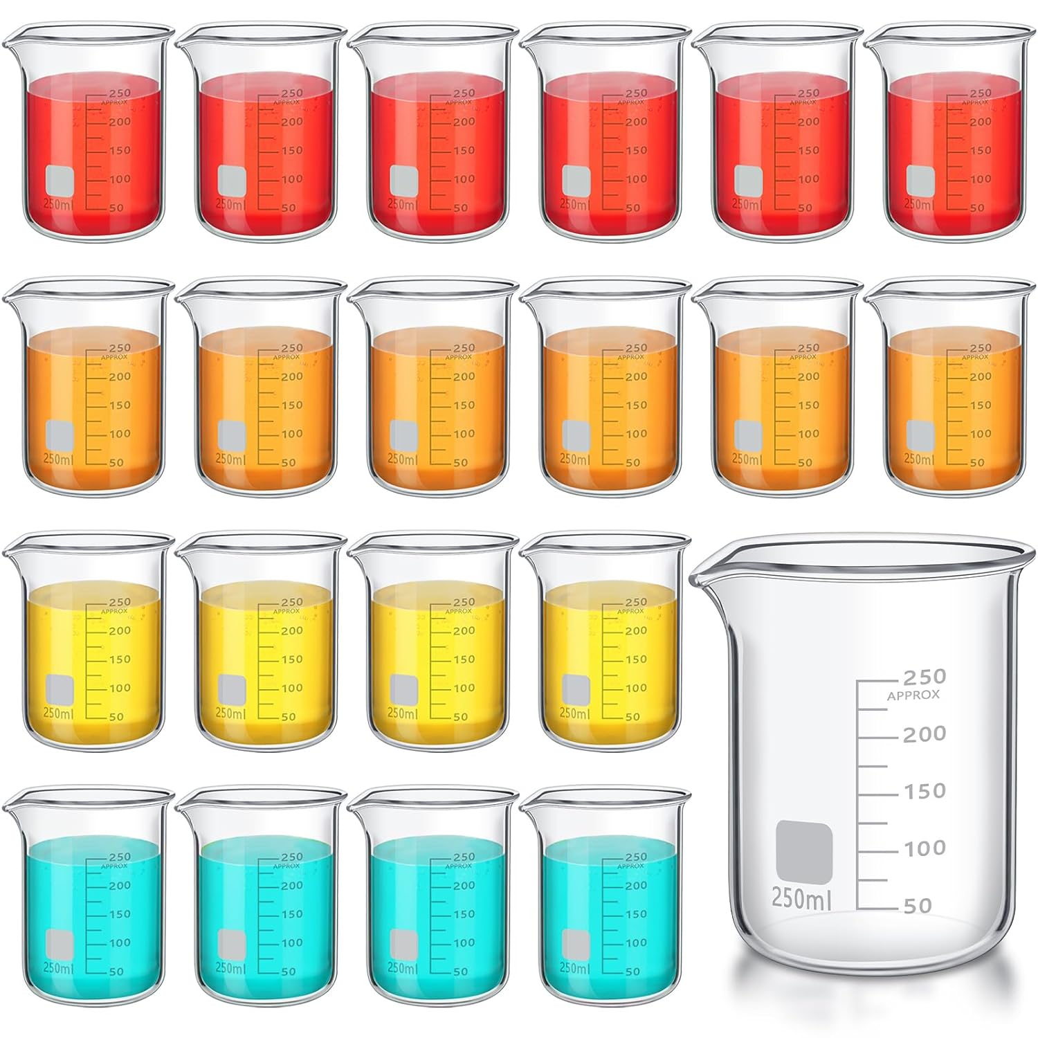 Tanlade 20 Pcs Glass Beaker, Heavy Duty Lab Beaker with Printed, High Borosilicate Class Measuring Cup Bulk Graduation for Laboratories Classrooms or Home (250ml) 20 250ml