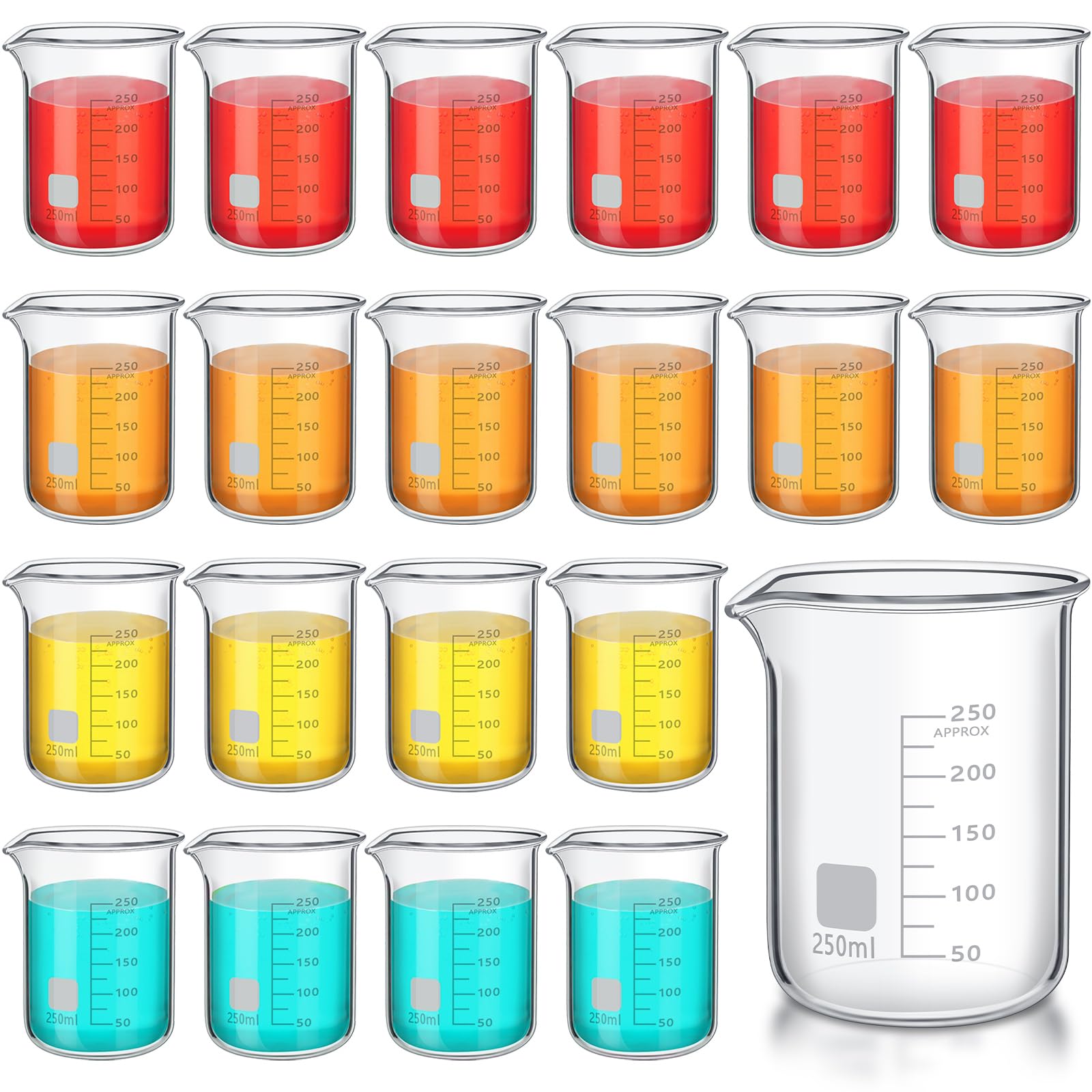 Tanlade 20 Pcs Glass Beaker, Heavy Duty Lab Beaker with Printed, High Borosilicate Class Measuring Cup Bulk Graduation for Laboratories Classrooms or
