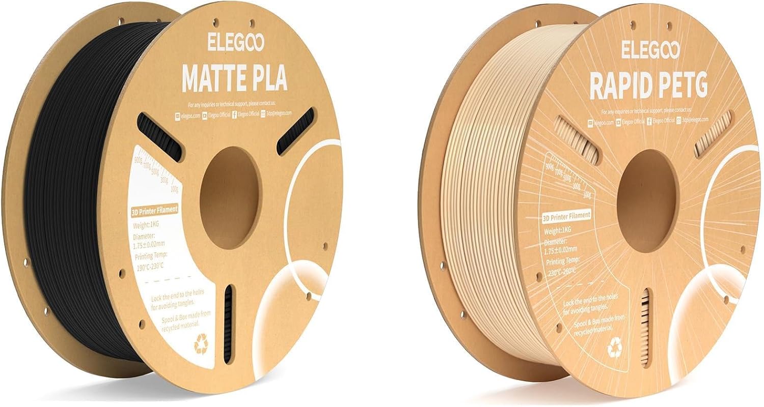 Matte PLA Filament Matte Black 1KG & Rapid PETG Filament Beige 1KG