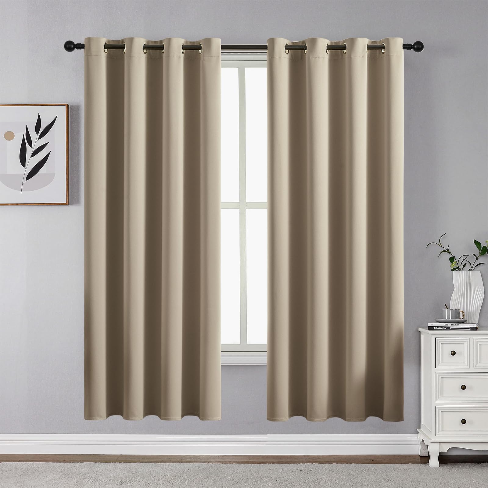 CUCRAF Beige Blackout Curtains 63 inch Length 2 Panels Set