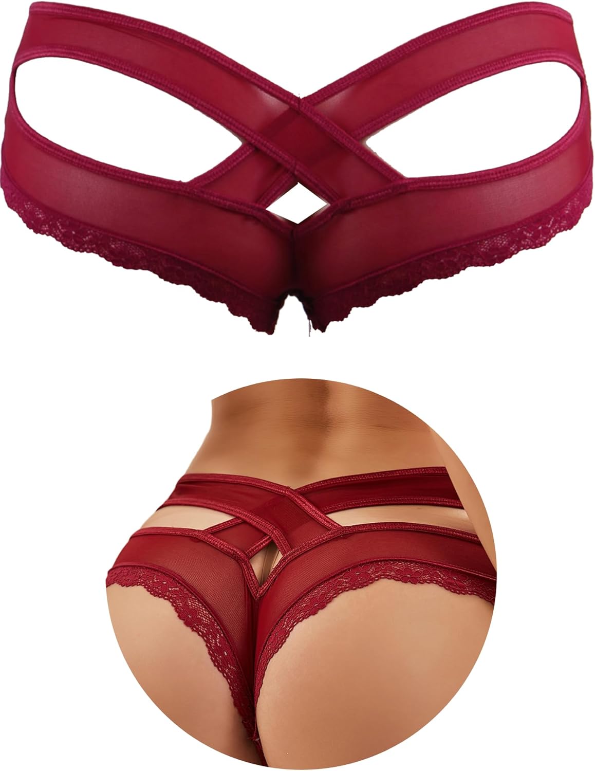 ohyeah Womens Underwear Sexy Lace Hipster Panties for Women Cheeky Cotton Crotch Crisscross Strappy Boyshorts Panties XS-4XL - Image 8