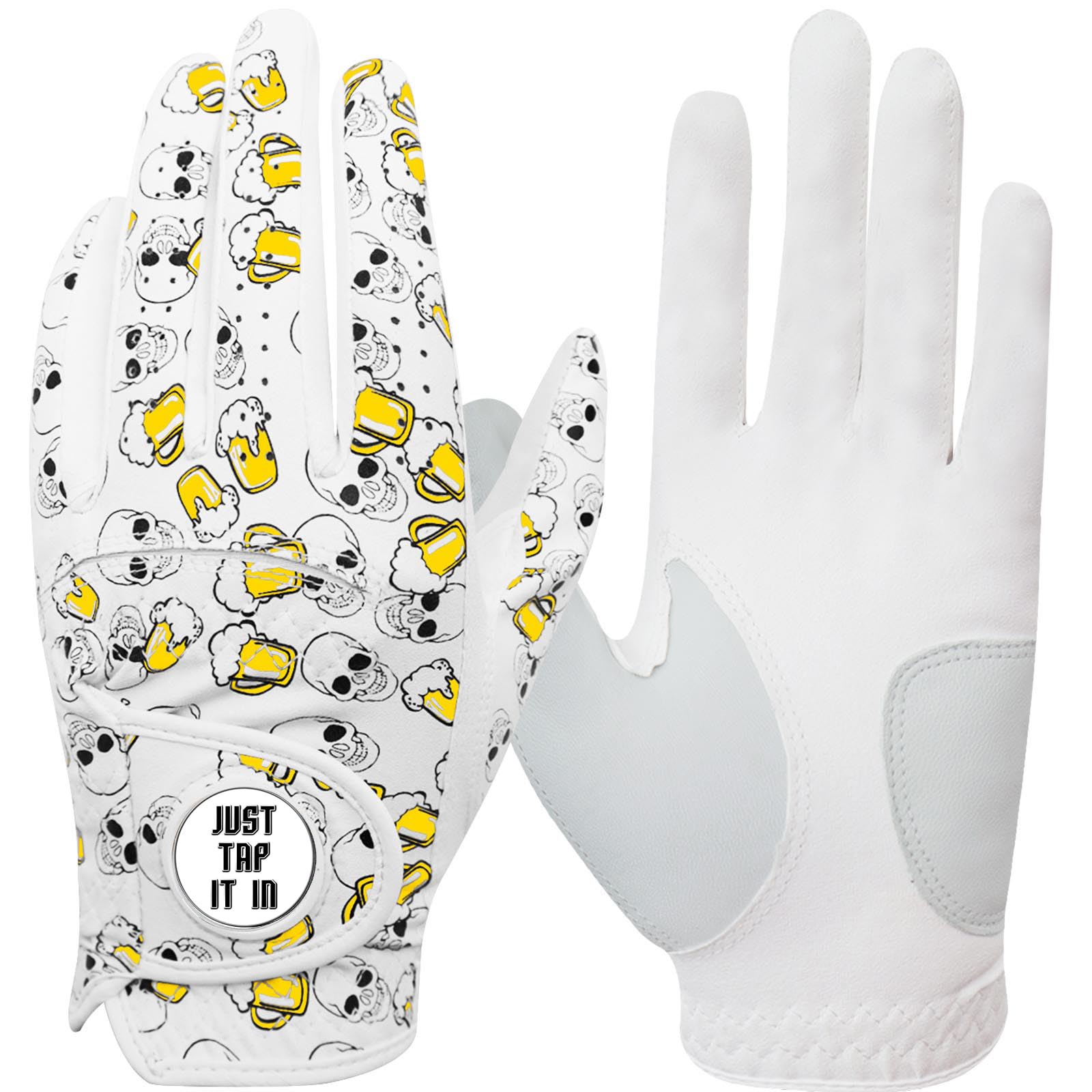 AXKAL Golf Gloves Men Left Hand Microfiber Premium All Weather Grip with Ball Marker Pack, Mens Golf Glove Comfortable Soft Outdoor (Yellow, L)