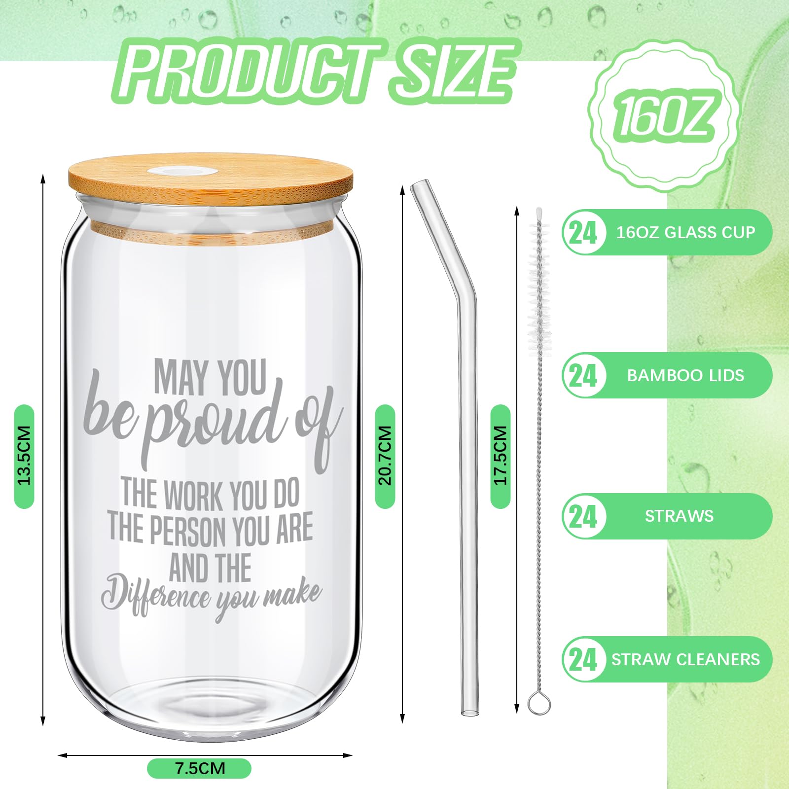Dandat 24 vasos de vidrio inspiradores con pajitas y tapas, 16 onzas, con forma de lata de cerveza, regalos de cumpleaños, regalos para empleados, regalos para mujeres, niñas, amigas, hermanas (estilo